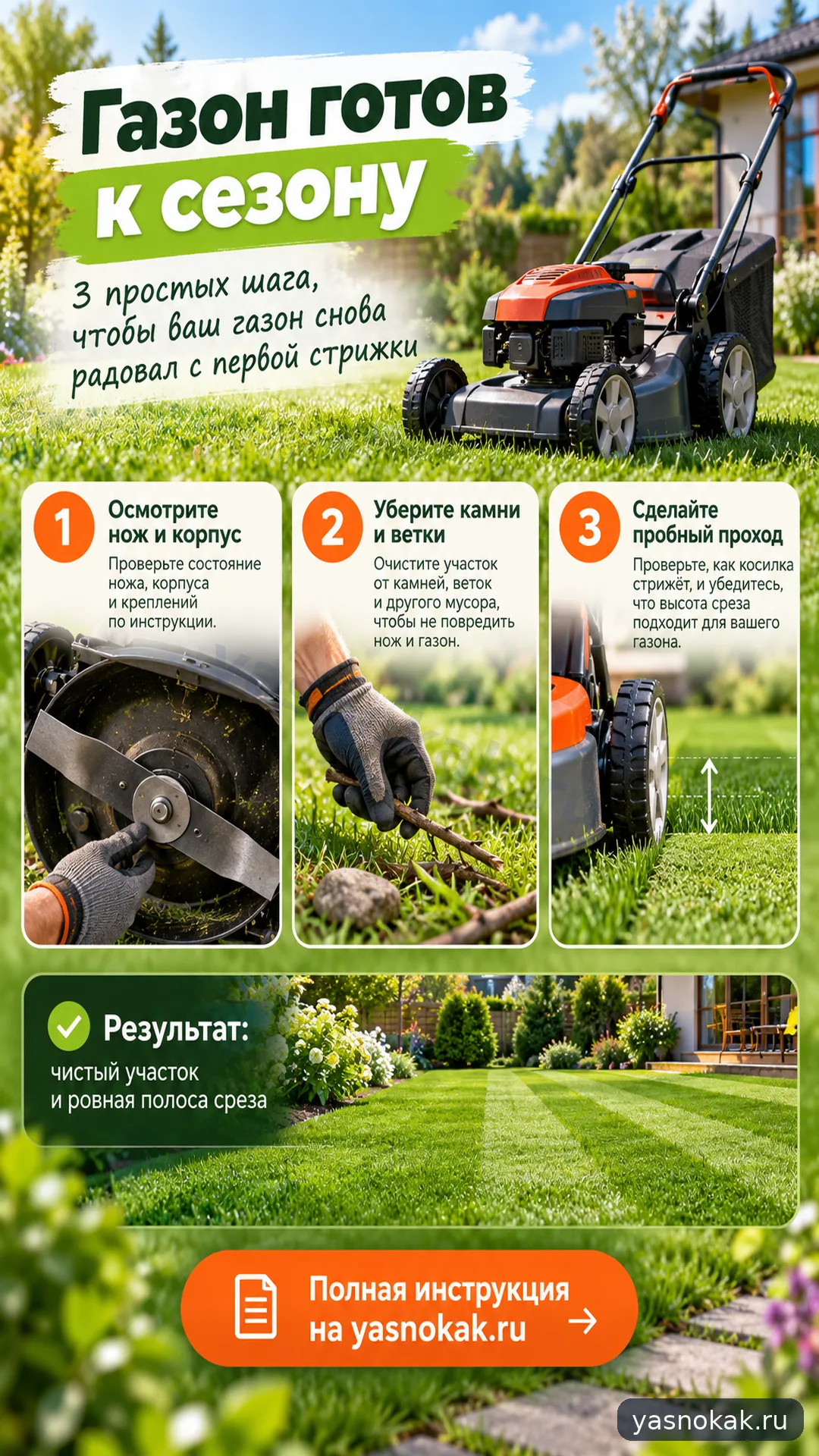 Схема: Как подготовить газон Husqvarna к сезону