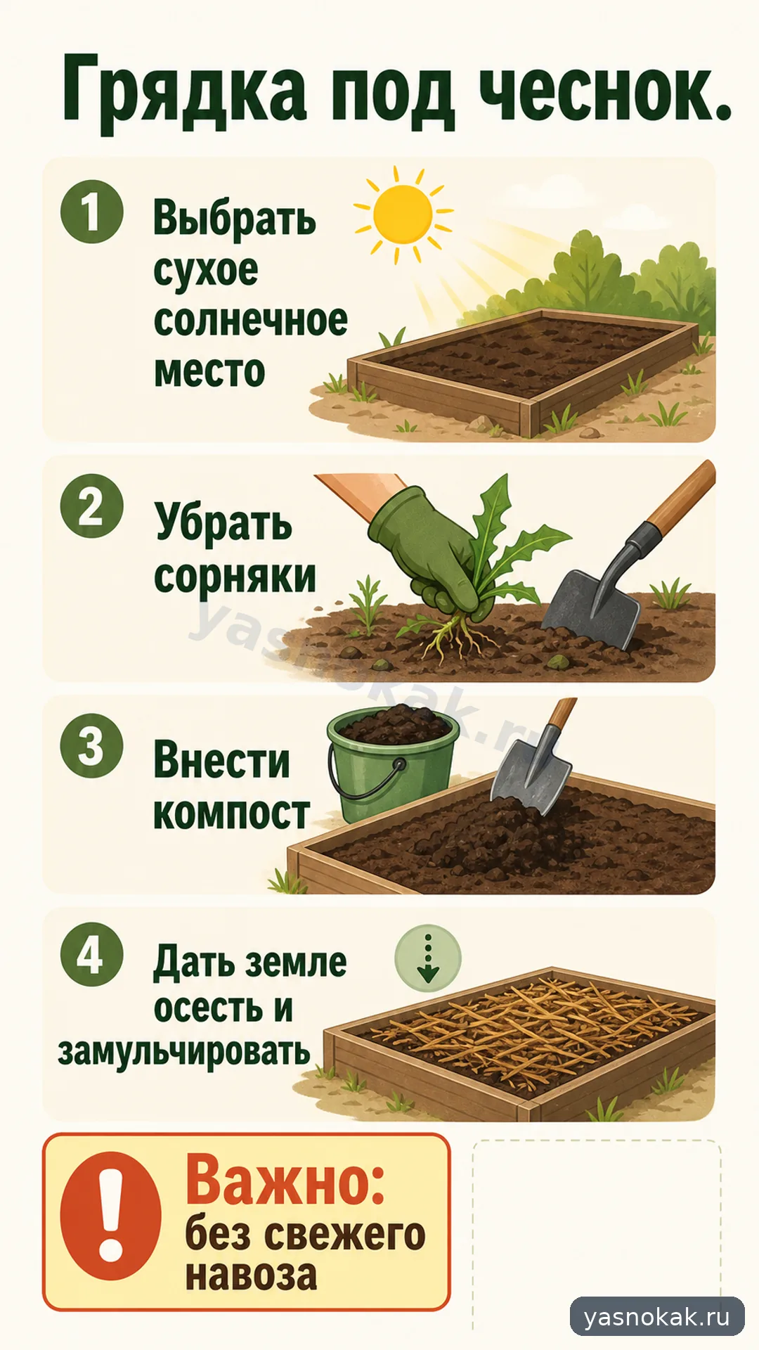 Схема: Как подготовить грядку под чеснок осенью