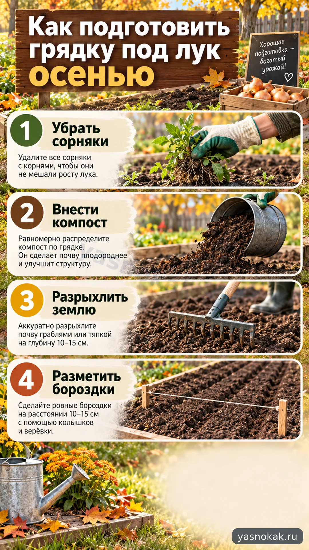 Схема: Как подготовить грядку под лук осенью