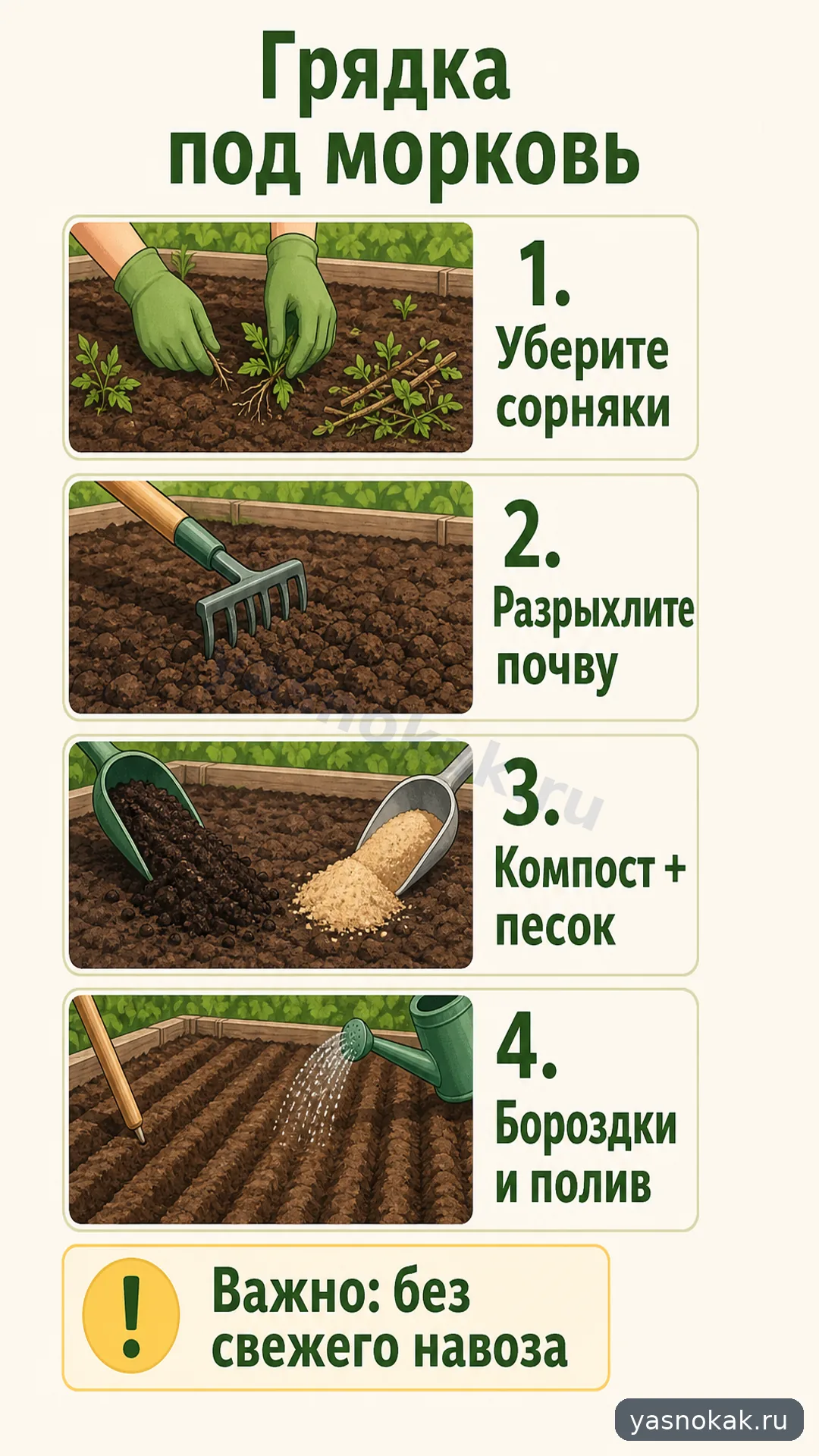 Схема: Как подготовить грядку под морковь