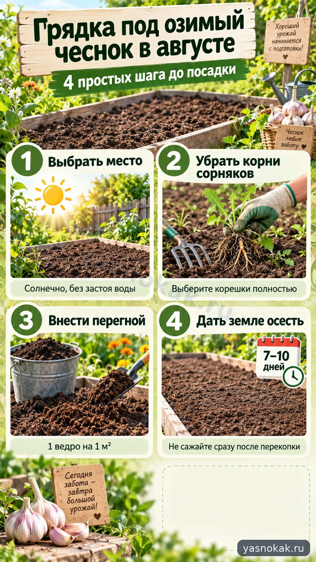 Схема: Как подготовить грядку под озимый чеснок в августе