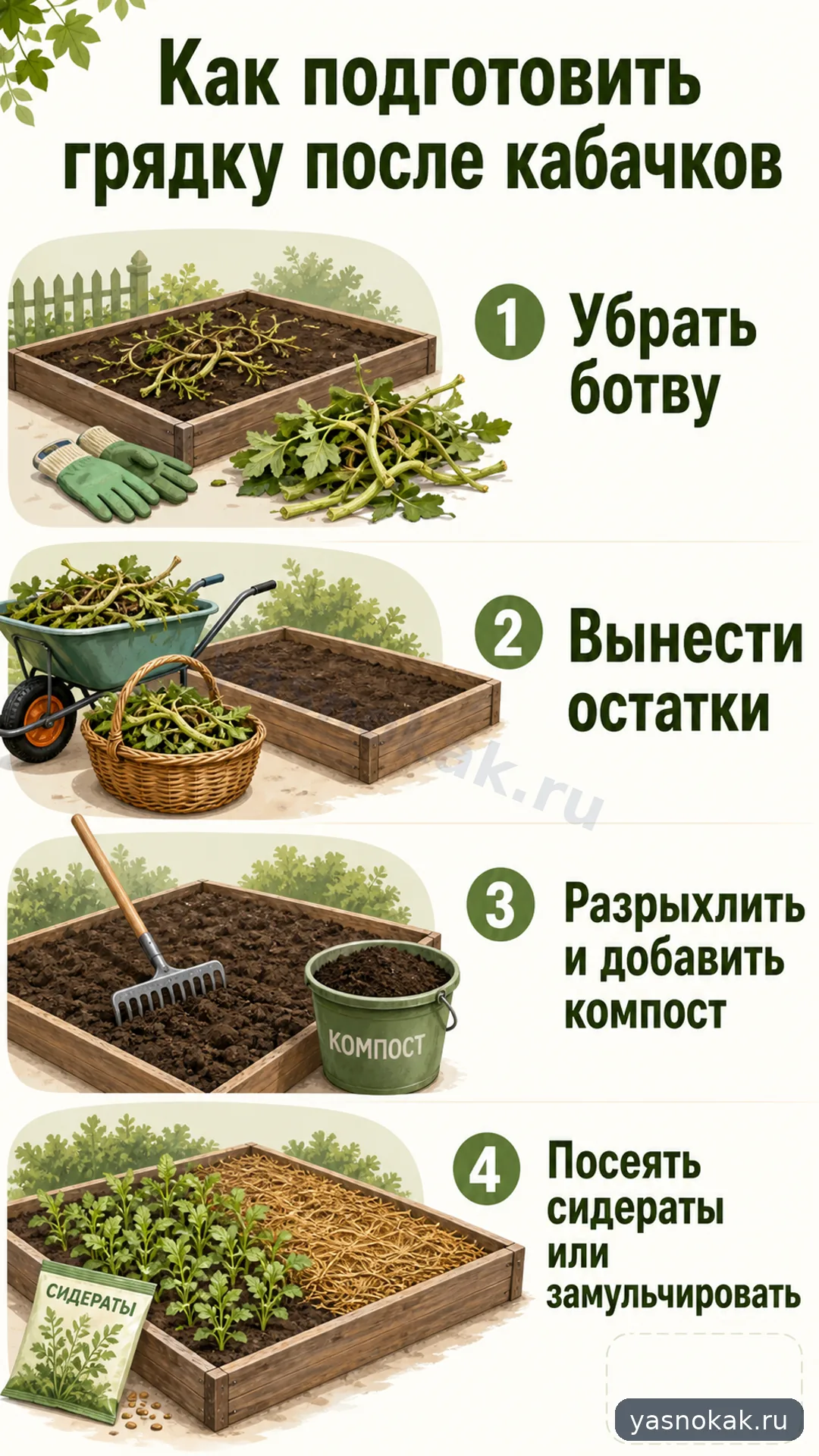 Схема: Как подготовить грядку после кабачков