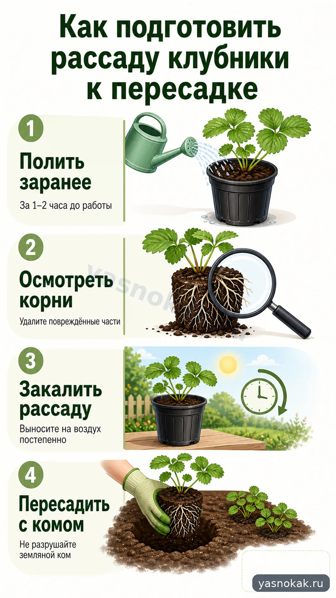 Схема: Как подготовить рассаду клубники к пересадке