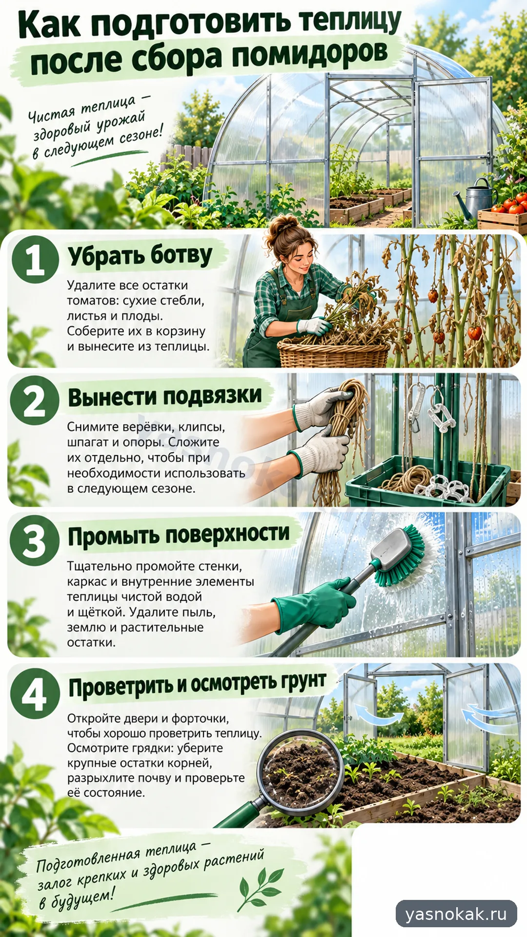 Схема: Как подготовить теплицу после сбора помидоров