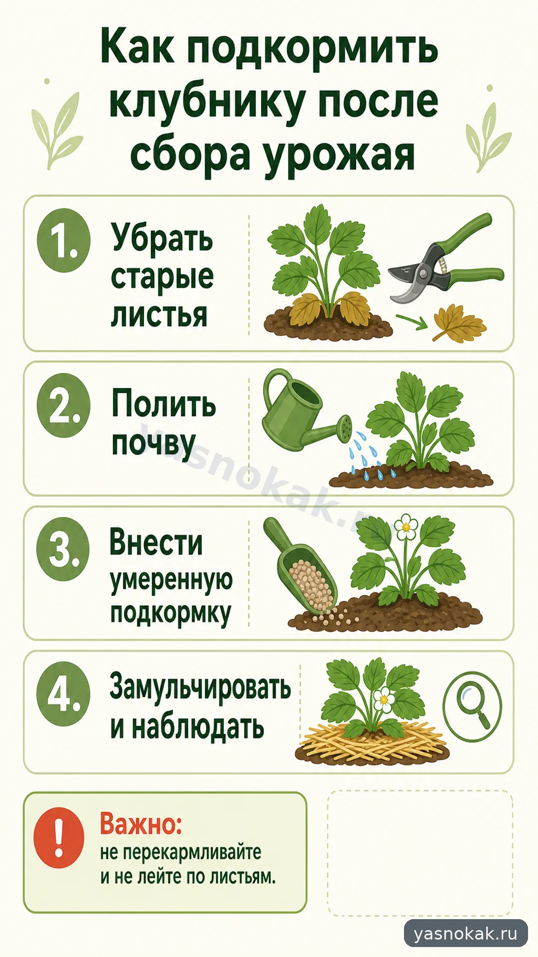 Схема: Как подкормить клубнику после сбора урожая