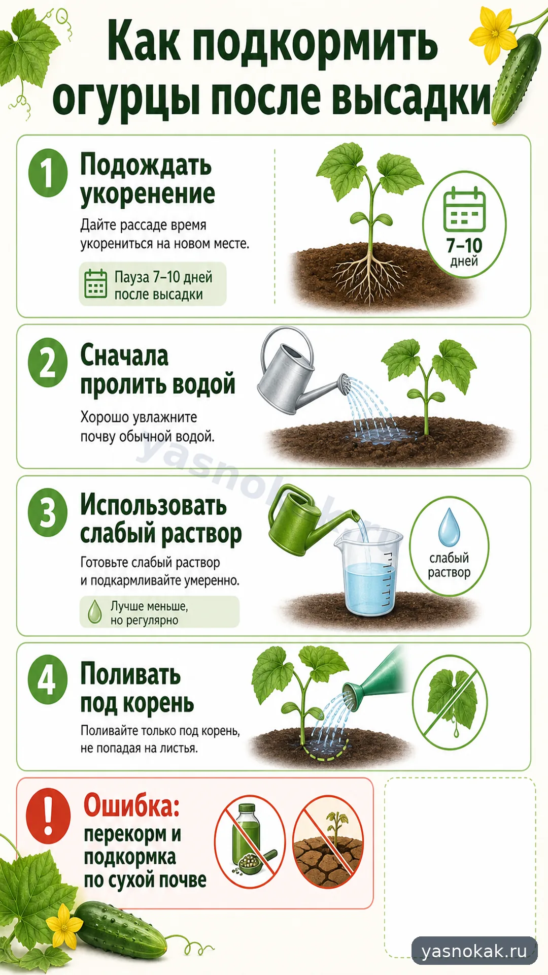 Схема: Как подкормить огурцы после высадки