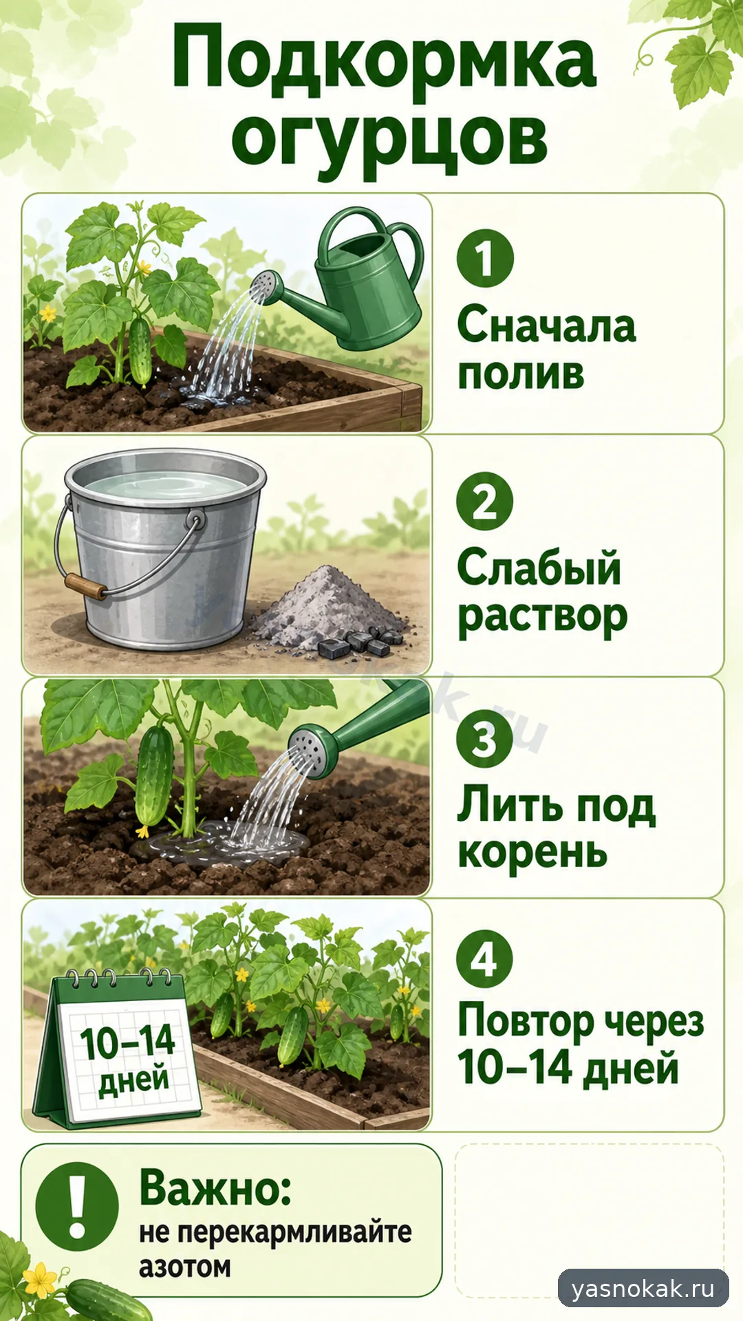 Схема: Как подкормить огурцы во время плодоношения
