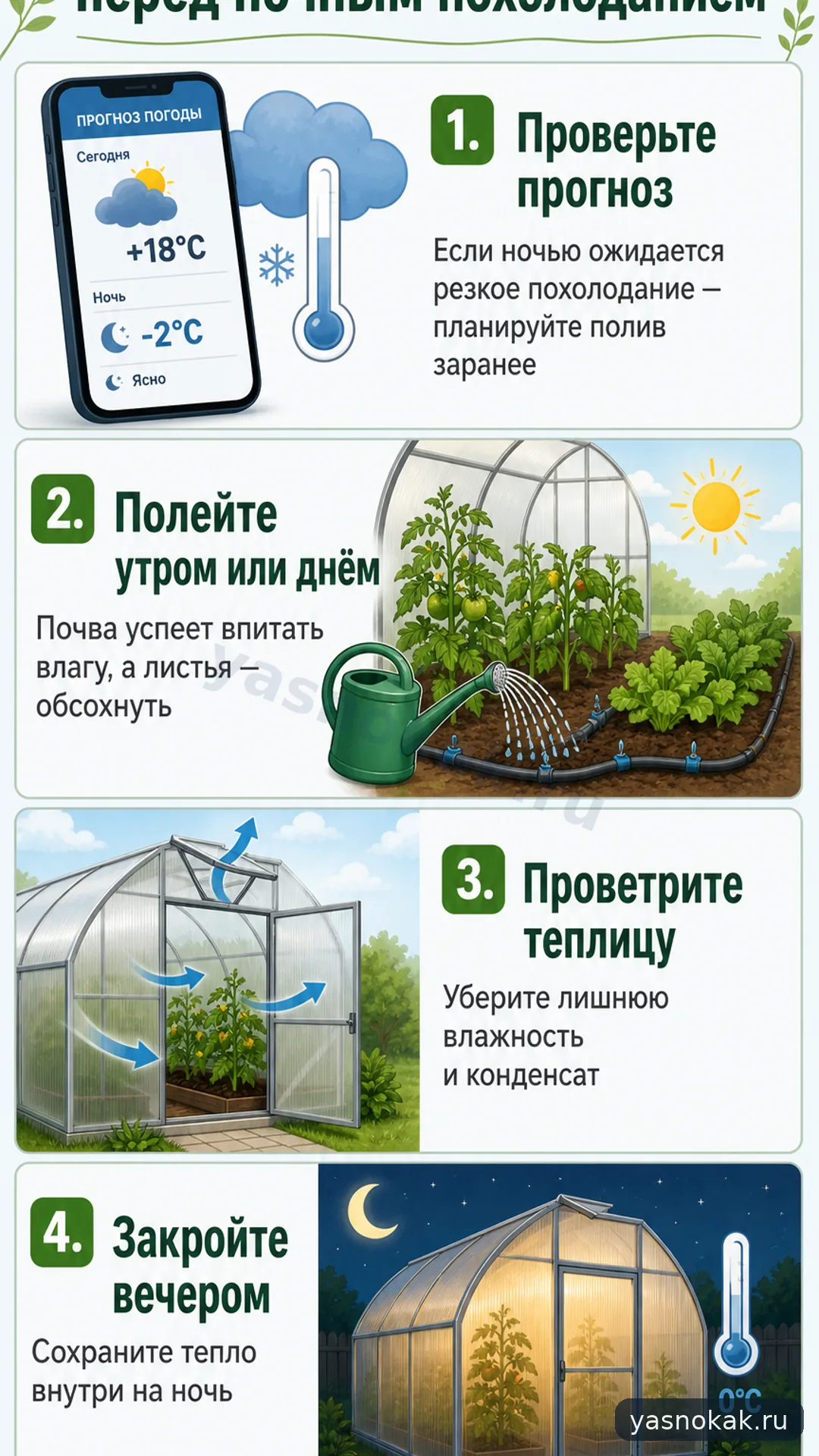 Схема: Как полить теплицу перед ночным похолоданием