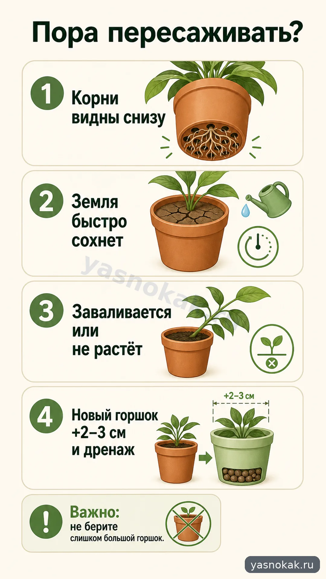 Схема: Как понять, что комнатному растению нужен новый горшок