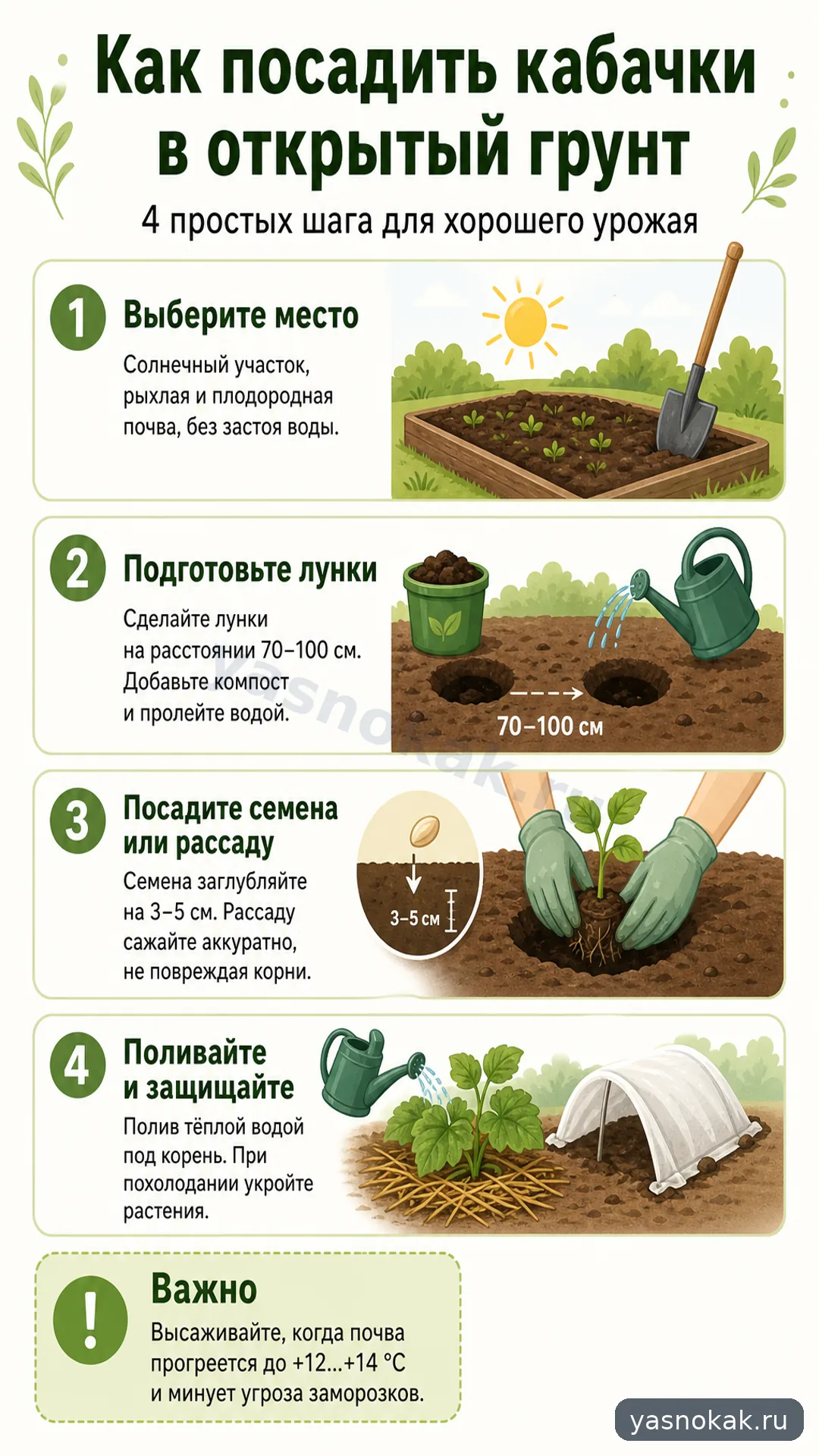 Схема: Как посадить кабачки в открытый грунт
