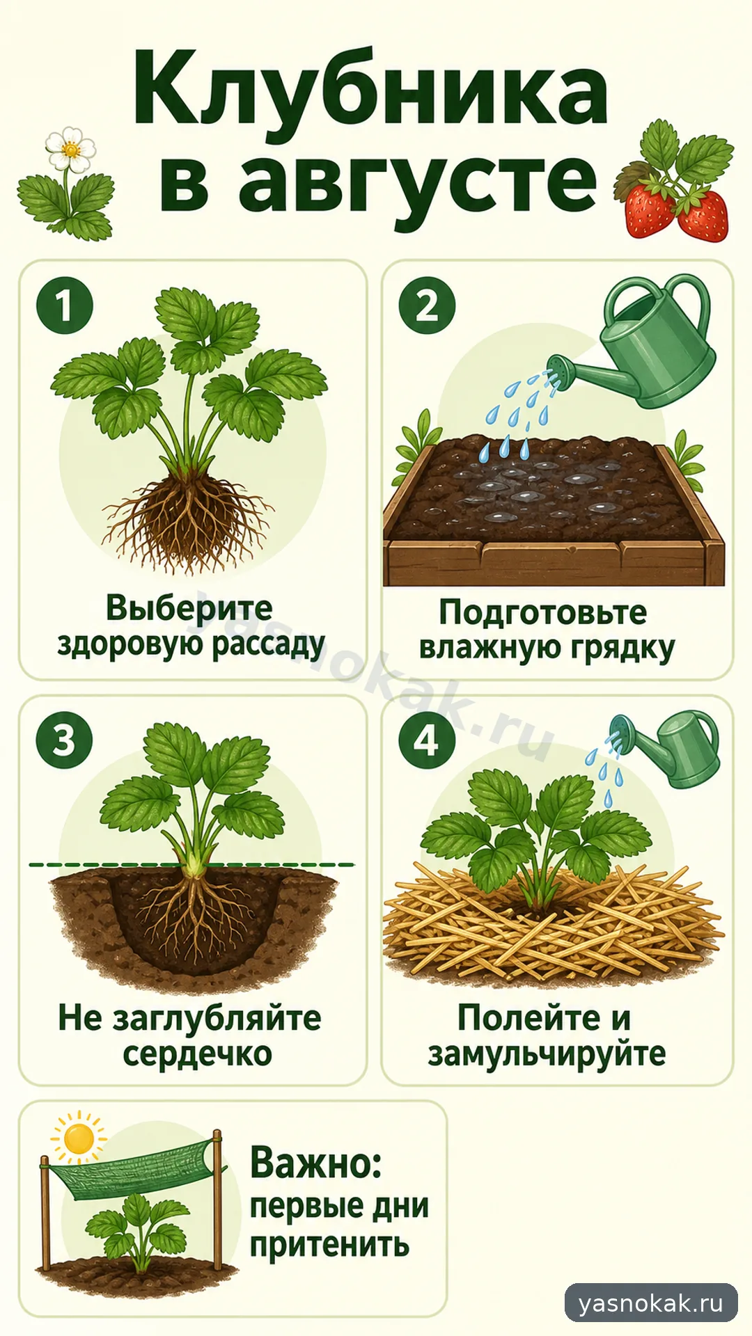 Схема: Как правильно сажать клубнику в августе