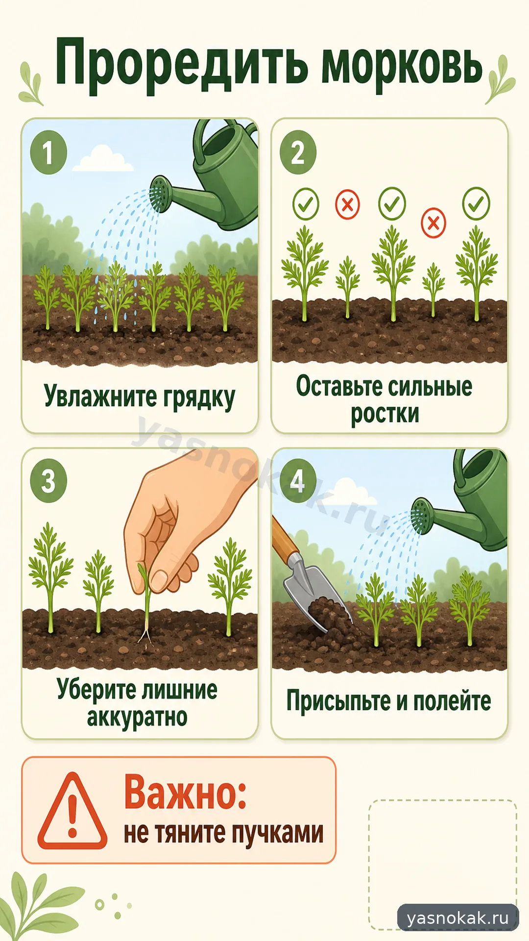 Схема: Как проредить морковь на грядке
