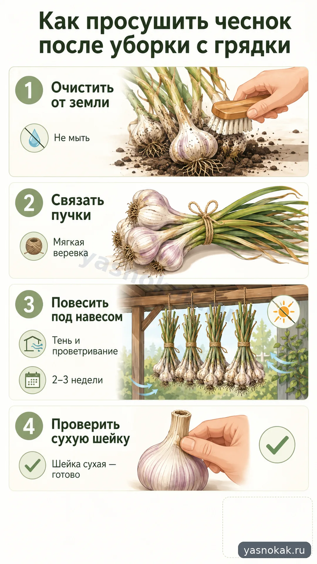 Схема: Как просушить чеснок после уборки с грядки