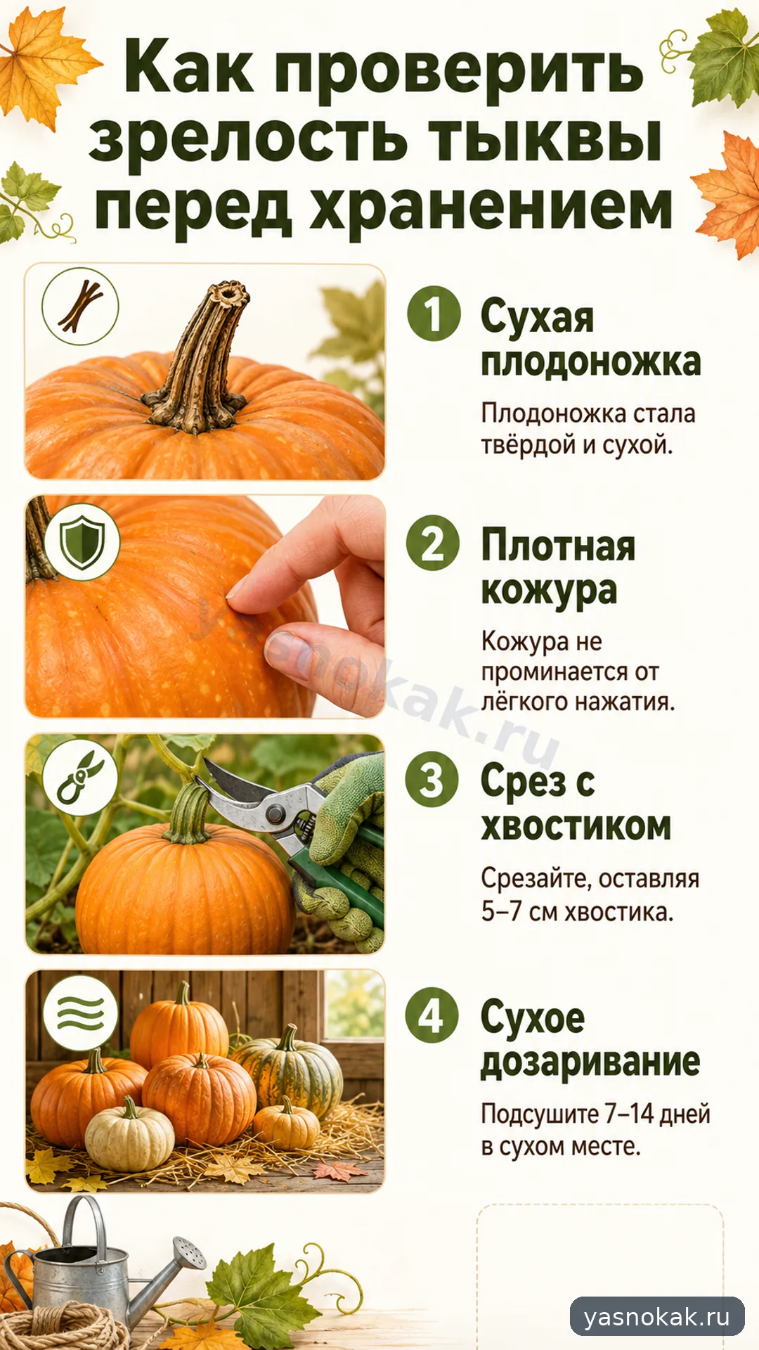 Схема: Как проверить зрелость тыквы перед хранением