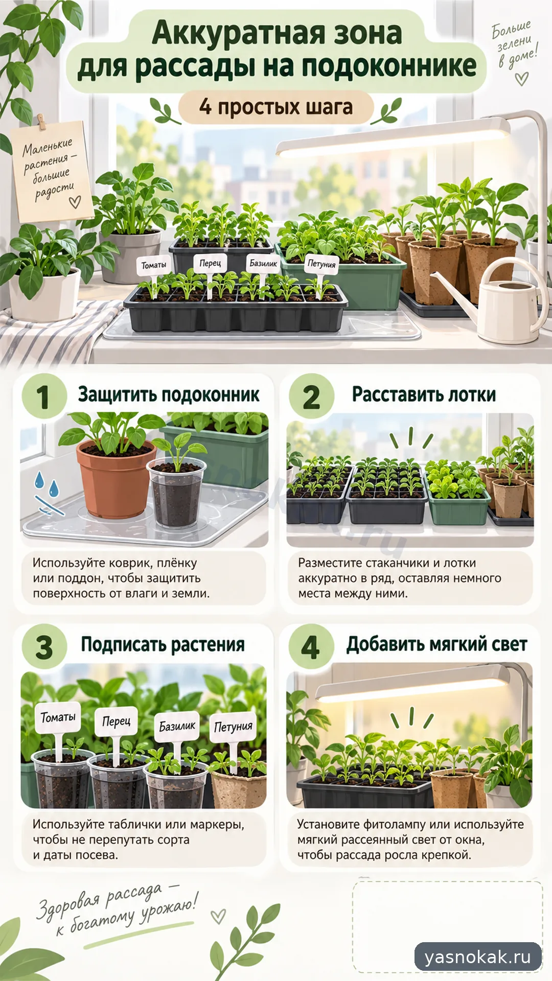 Схема: Как сделать аккуратную зону для рассады на подоконнике