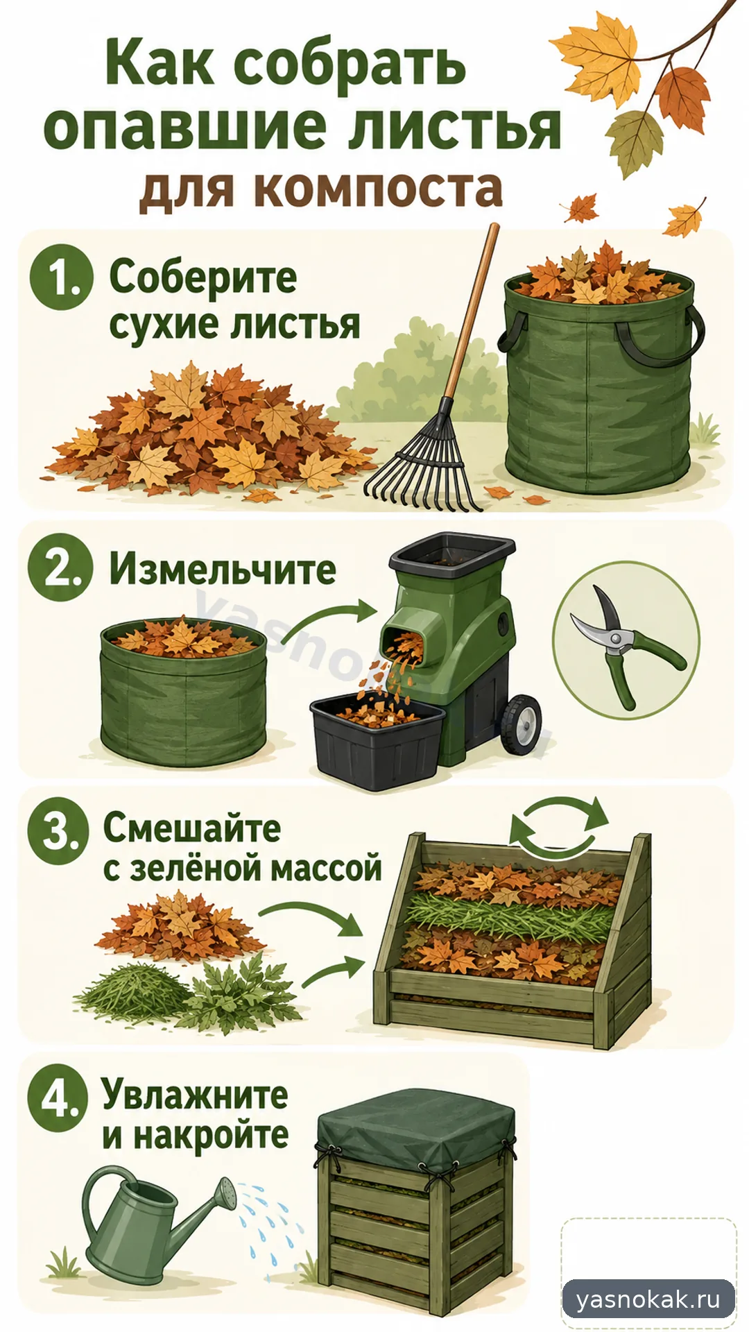 Схема: Как собрать опавшие листья для компоста