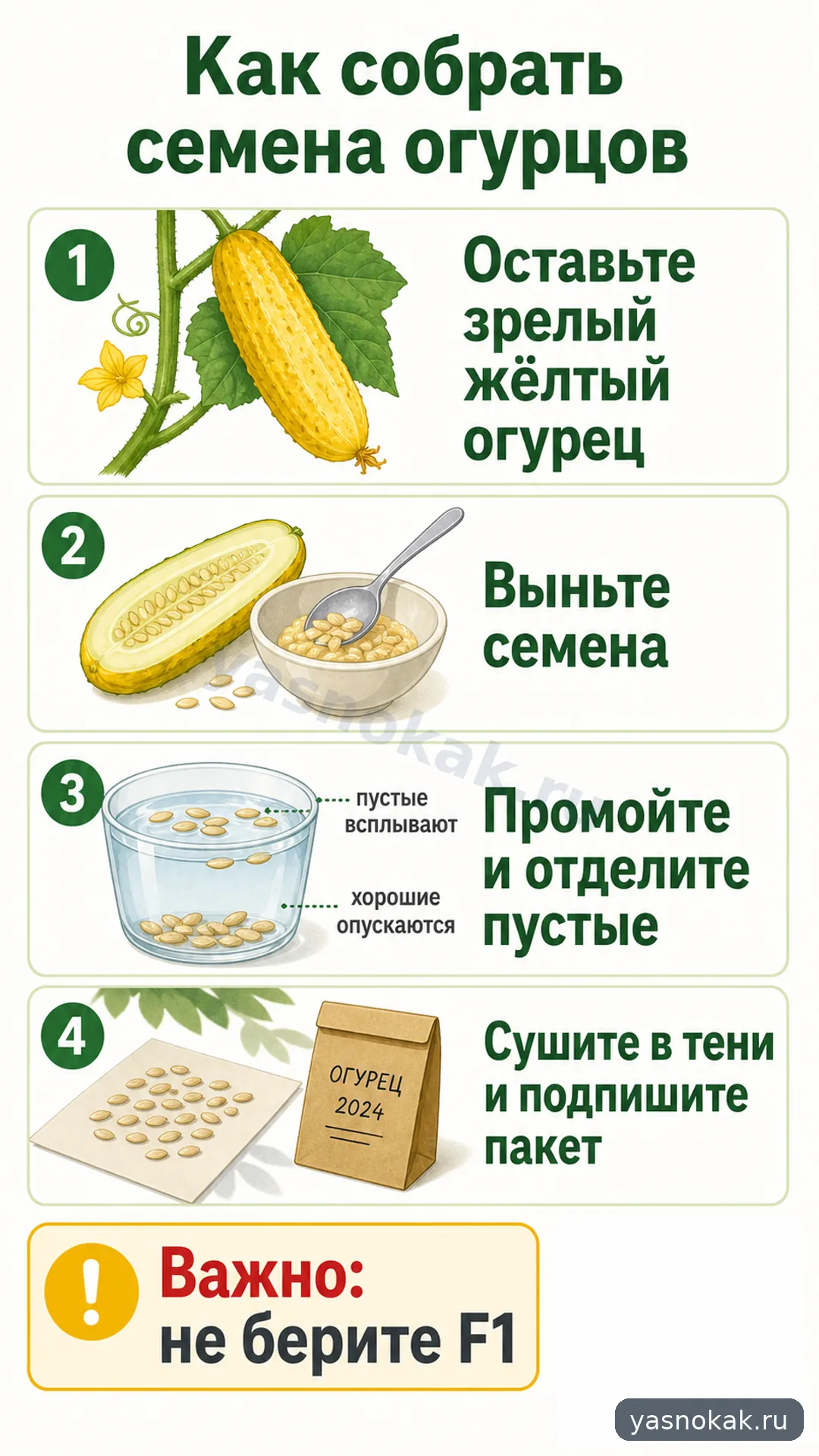 Схема: Как собрать семена огурцов правильно