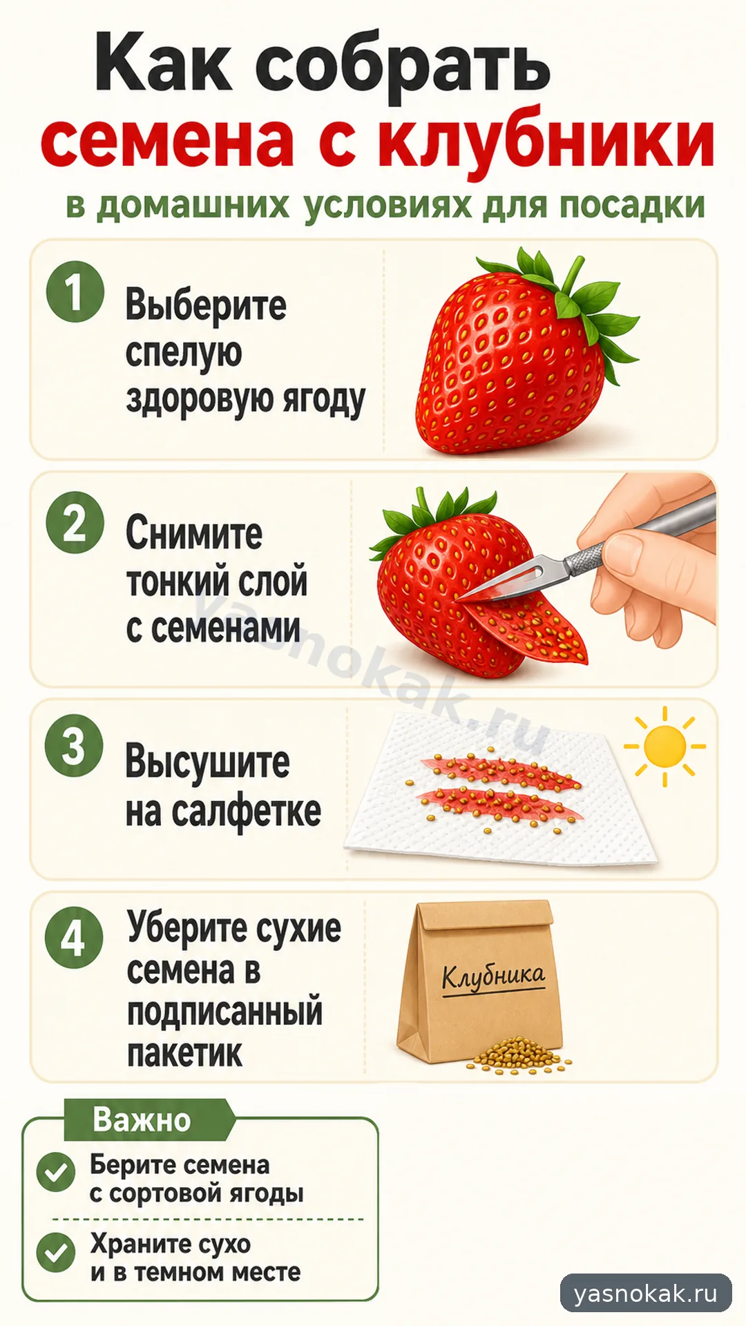 Схема: как собрат семена с клубники в домашних условиях для посадки