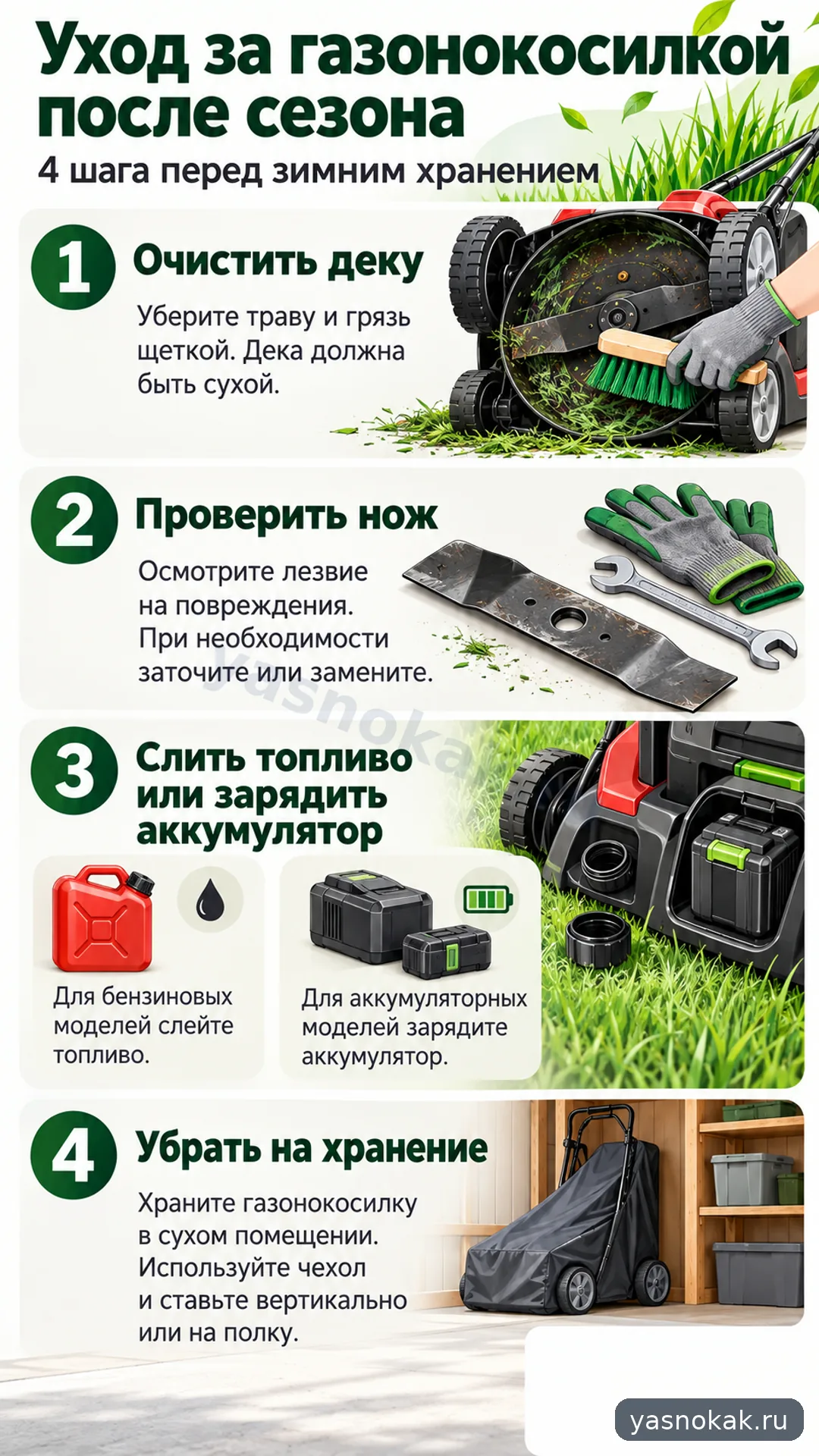 Схема: Как ухаживать за газонокосилкой Huter после сезона
