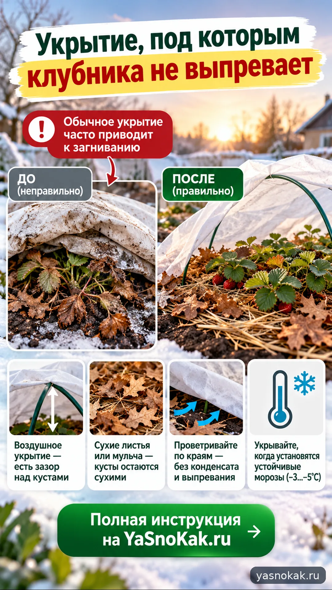 Схема: Как укрыть клубнику на зиму без выпревания