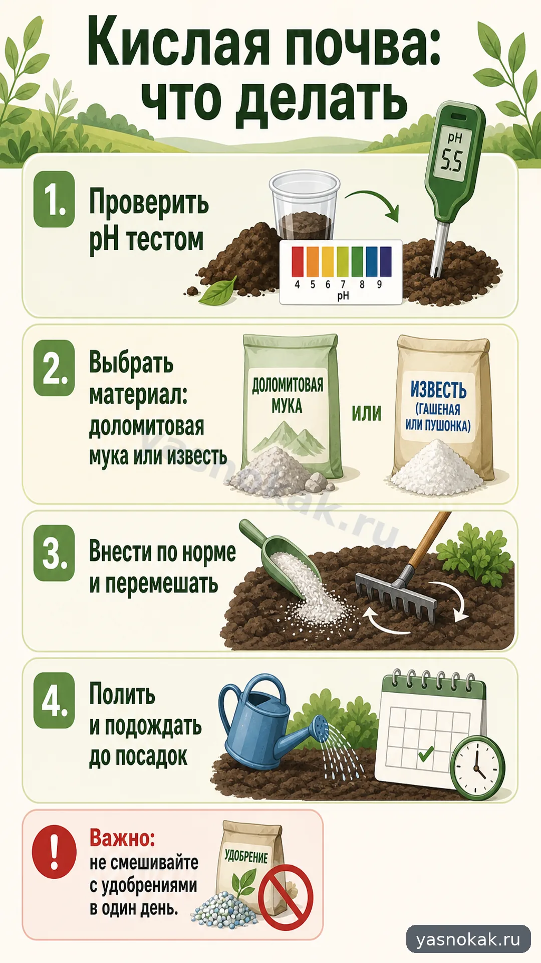 Схема: Как уменьшить кислотность почвы на участке