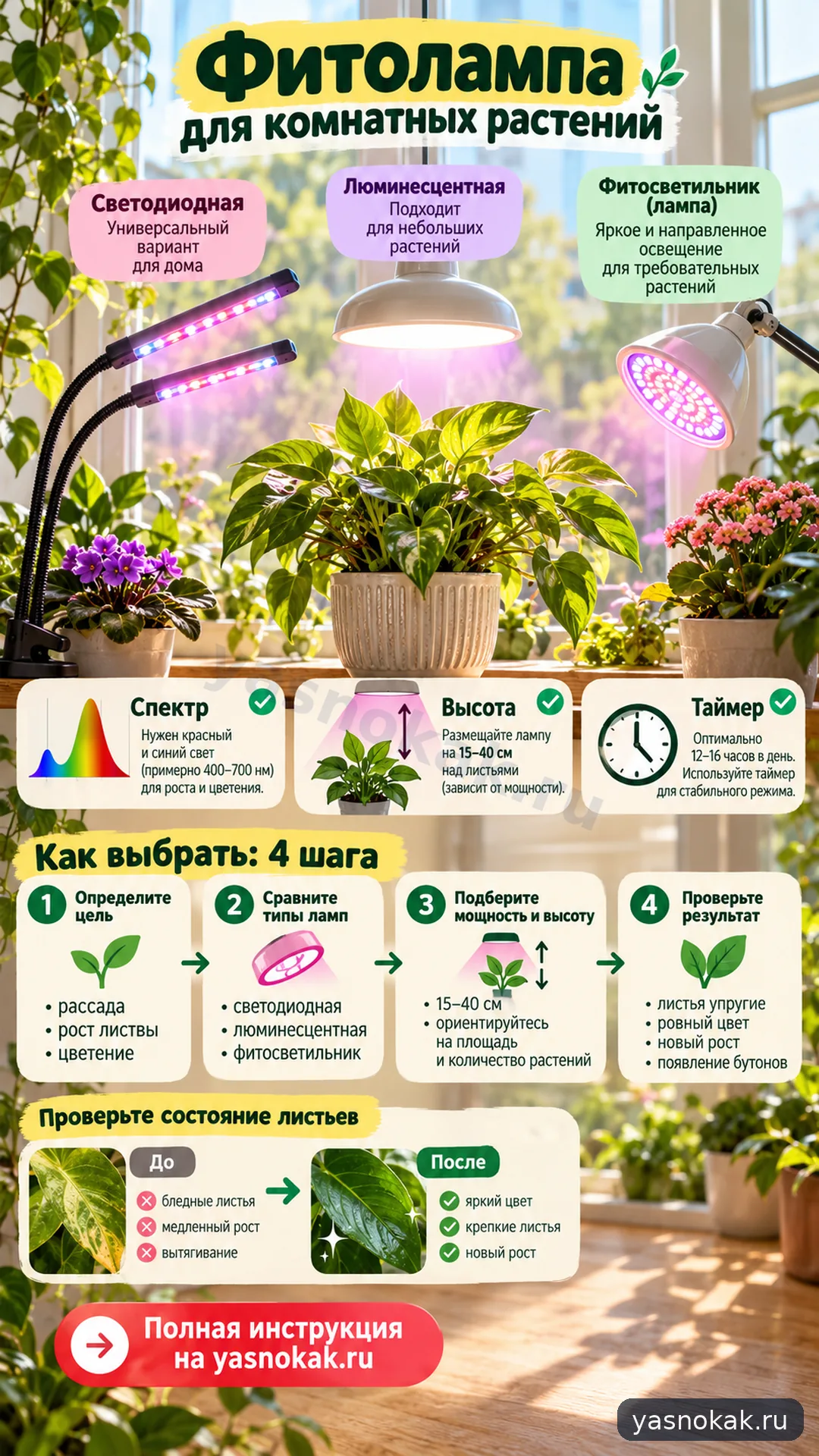 Схема: Как выбрать фитолампу для комнатных растений