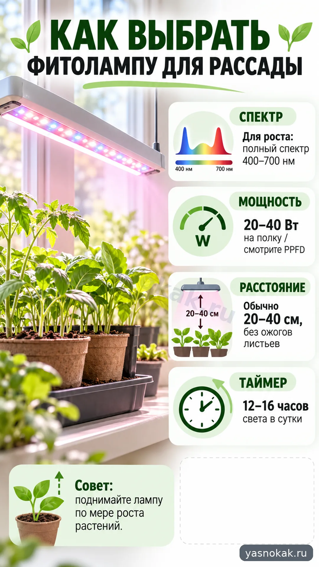 Схема: Как выбрать фитолампу для рассады