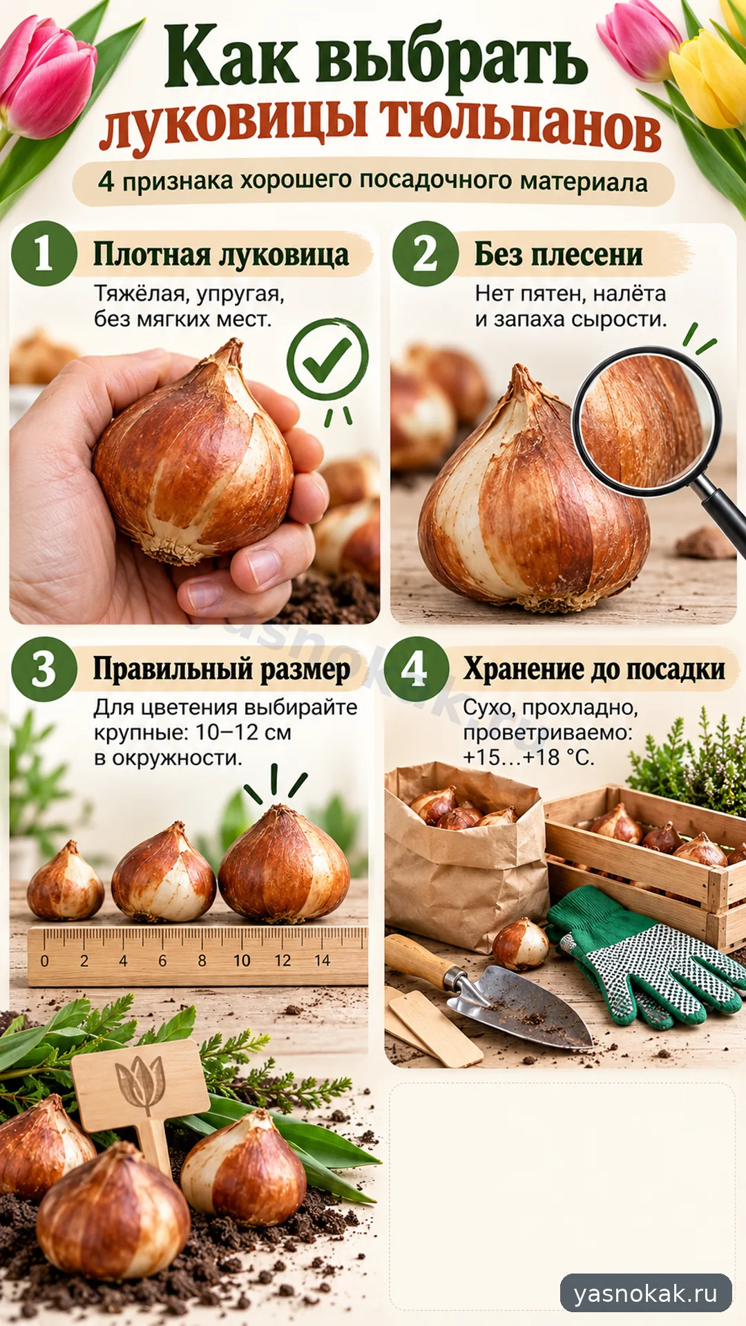 Схема: Как выбрать луковицы тюльпанов для посадки