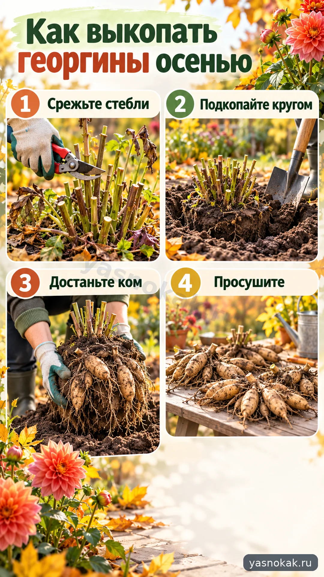 Схема: Как выкопать георгины осенью