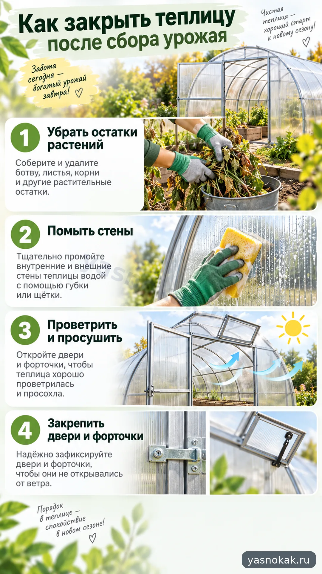 Схема: Как закрыть теплицу после сбора урожая