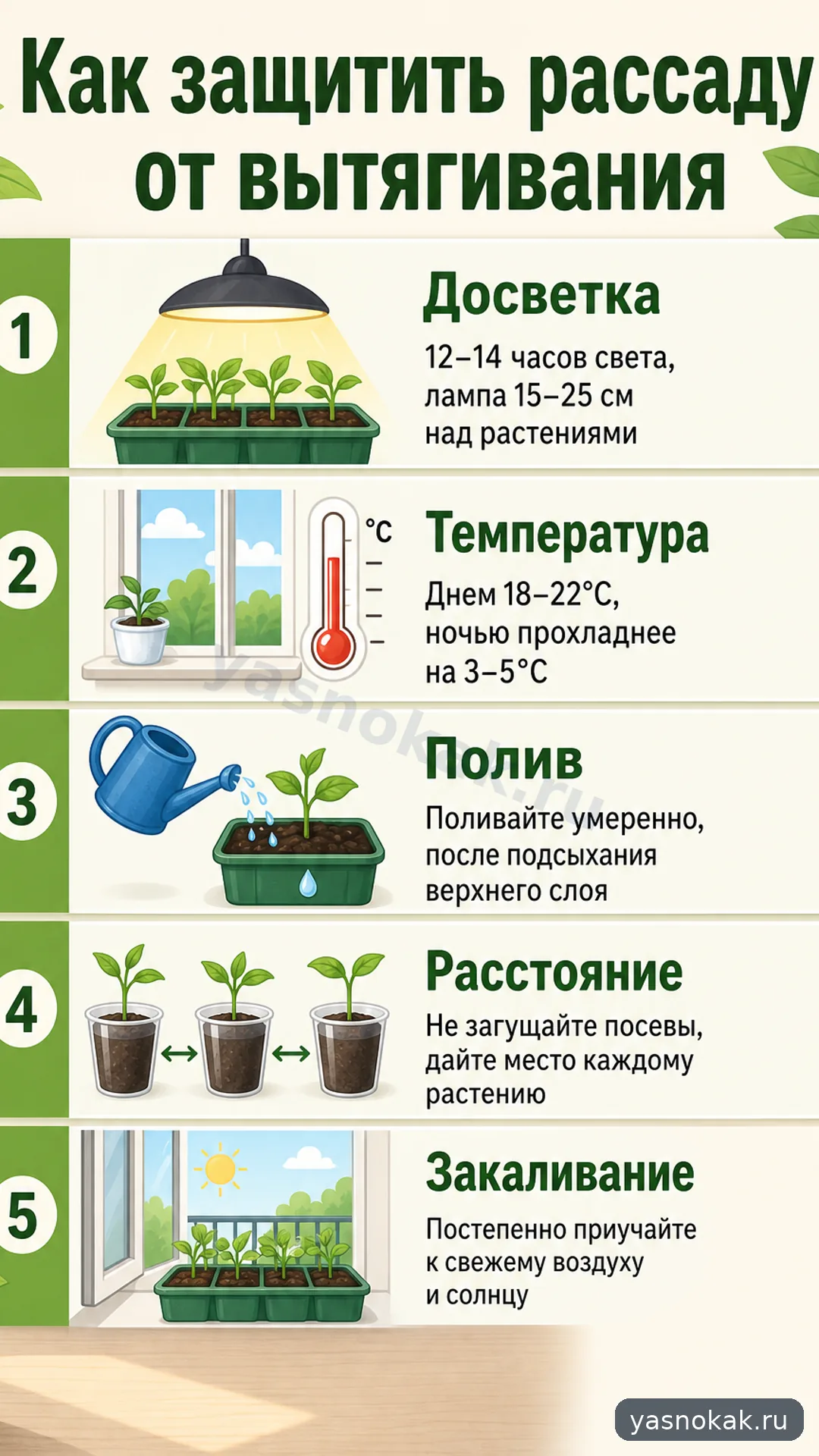 Схема: Как защитить рассаду от вытягивания