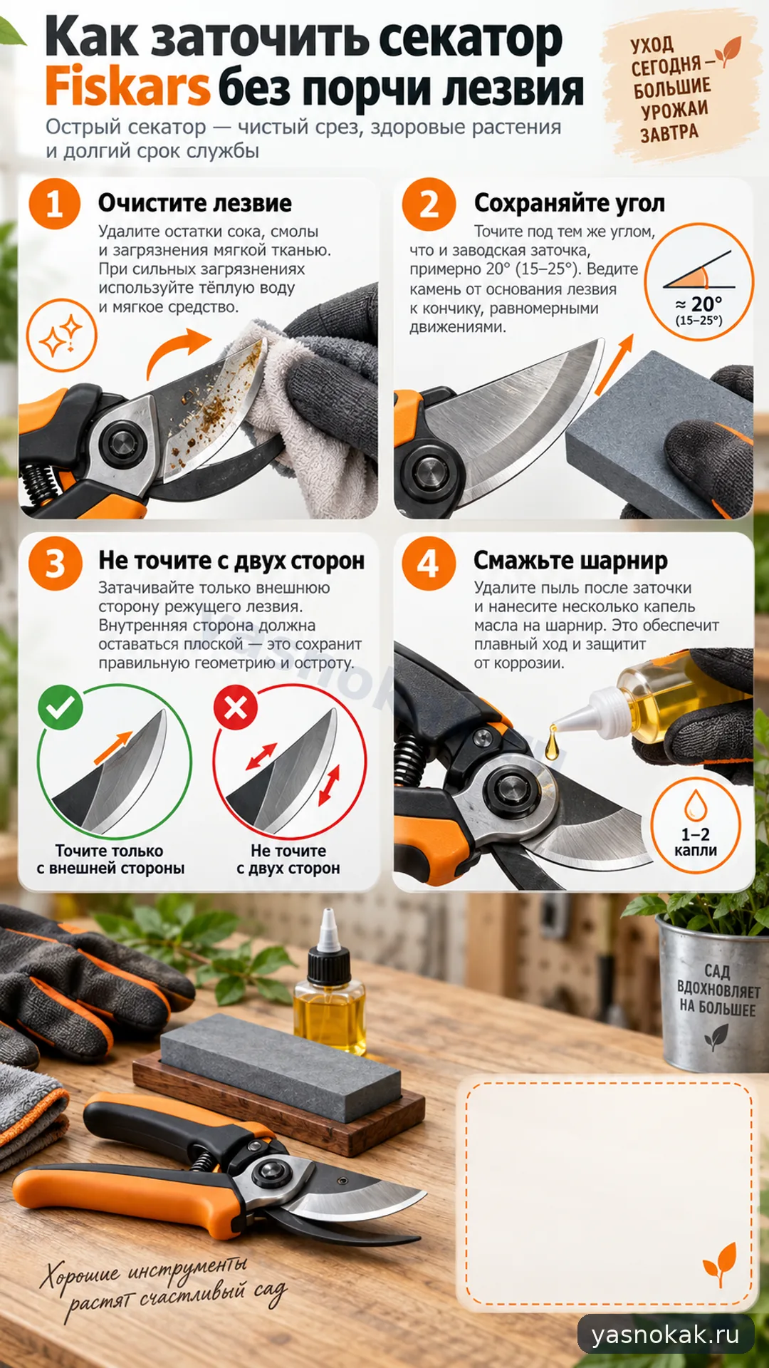 Схема: Как заточить секатор Fiskars без порчи лезвия