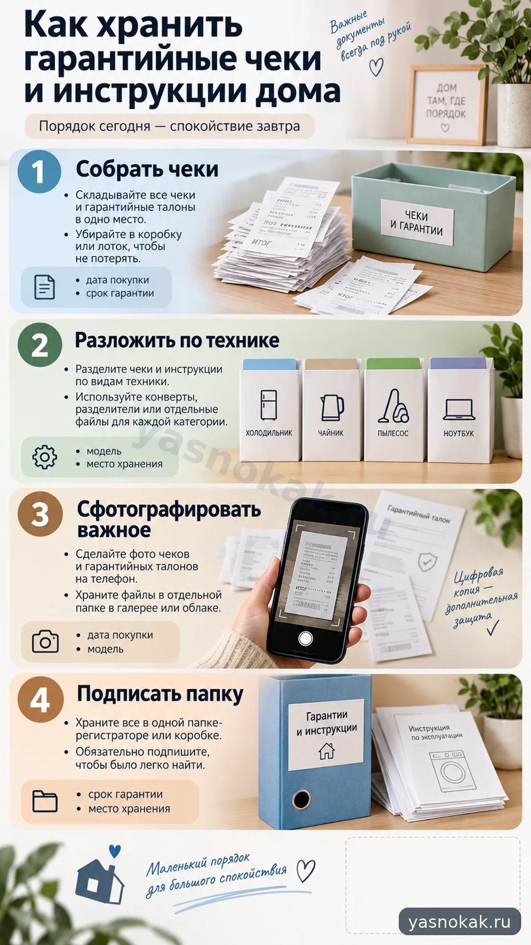 Схема: Как хранить гарантийные чеки и инструкции дома