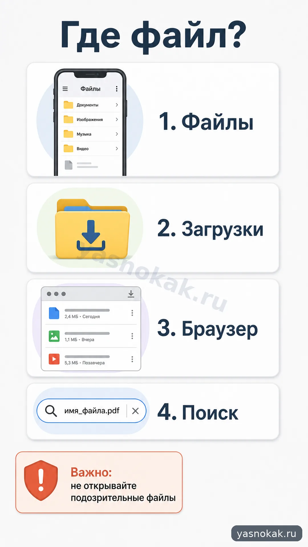 Схема: Как найти скачанный файл на телефоне
