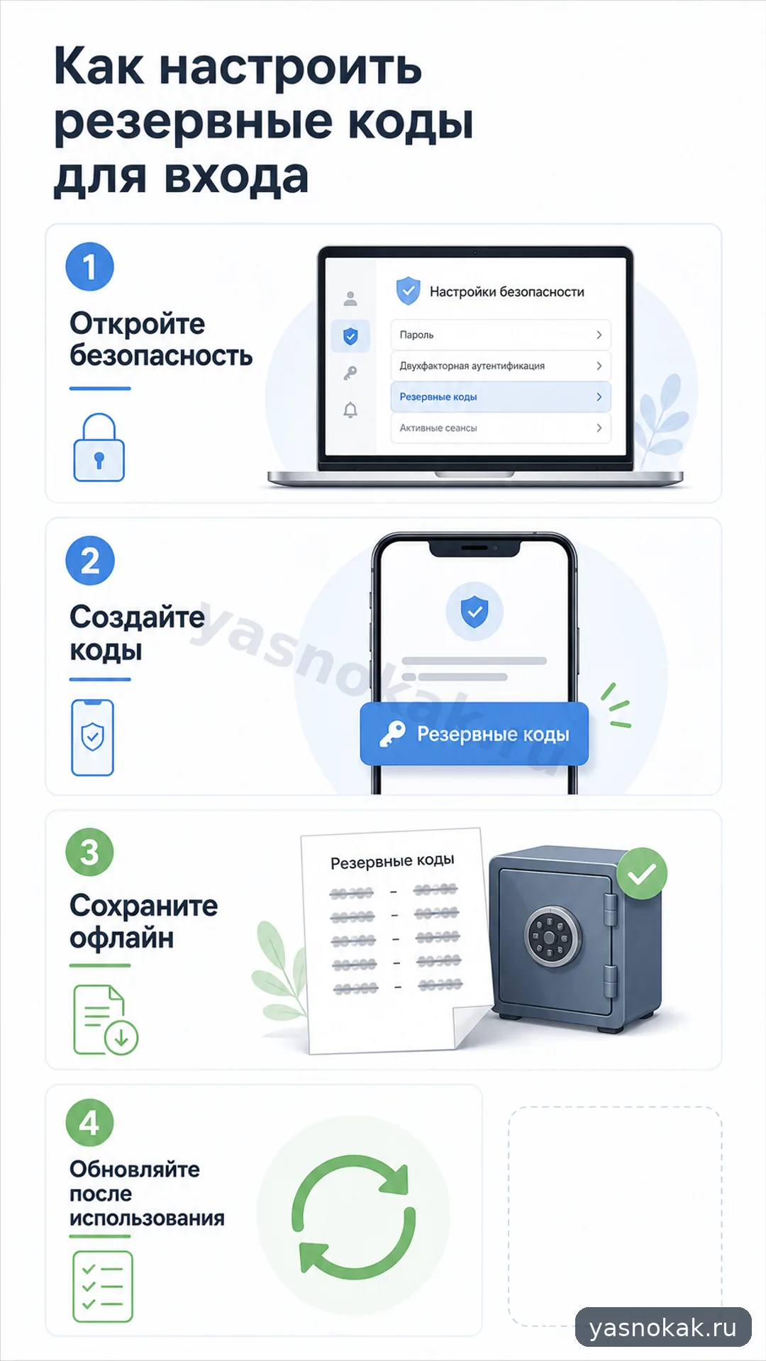 Схема: Как настроить резервные коды для входа