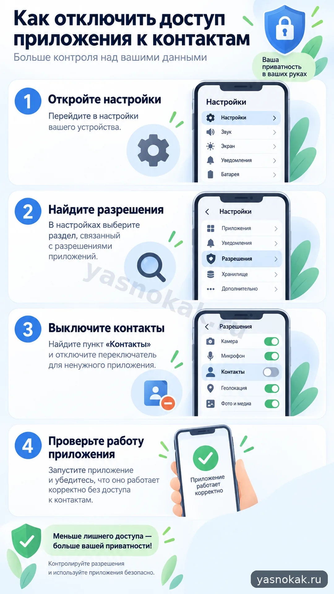 Схема: Как отключить доступ приложения к контактам