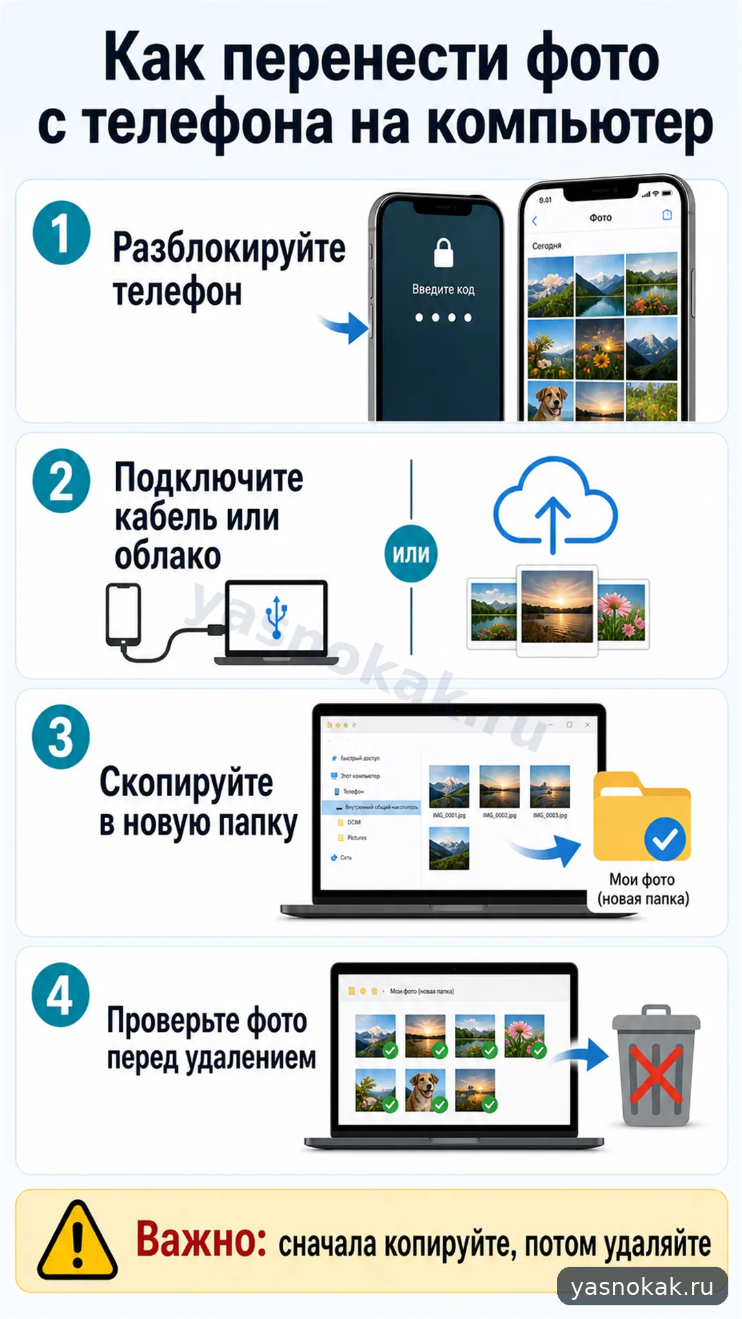 Схема: Как перенести фото с телефона на компьютер