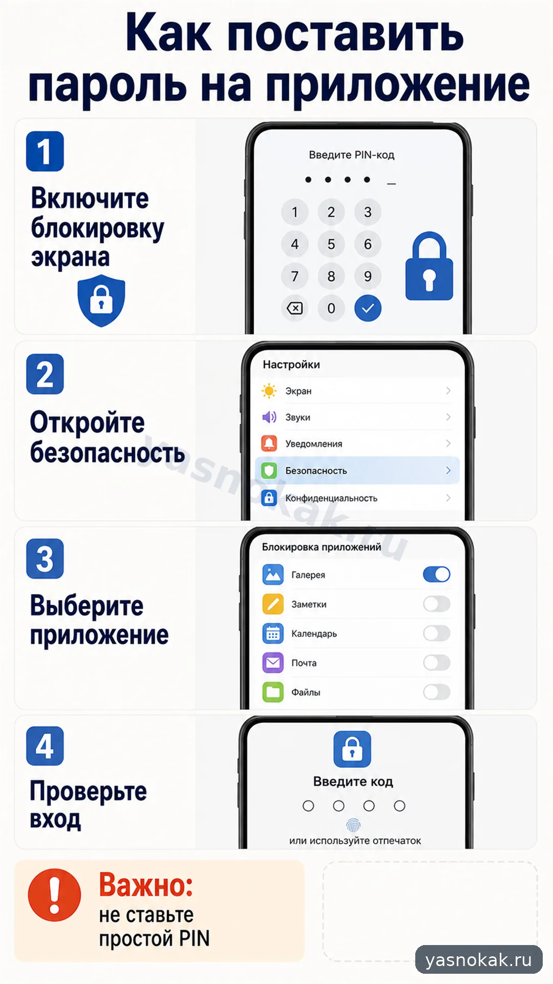 Схема: Как поставить пароль на приложение