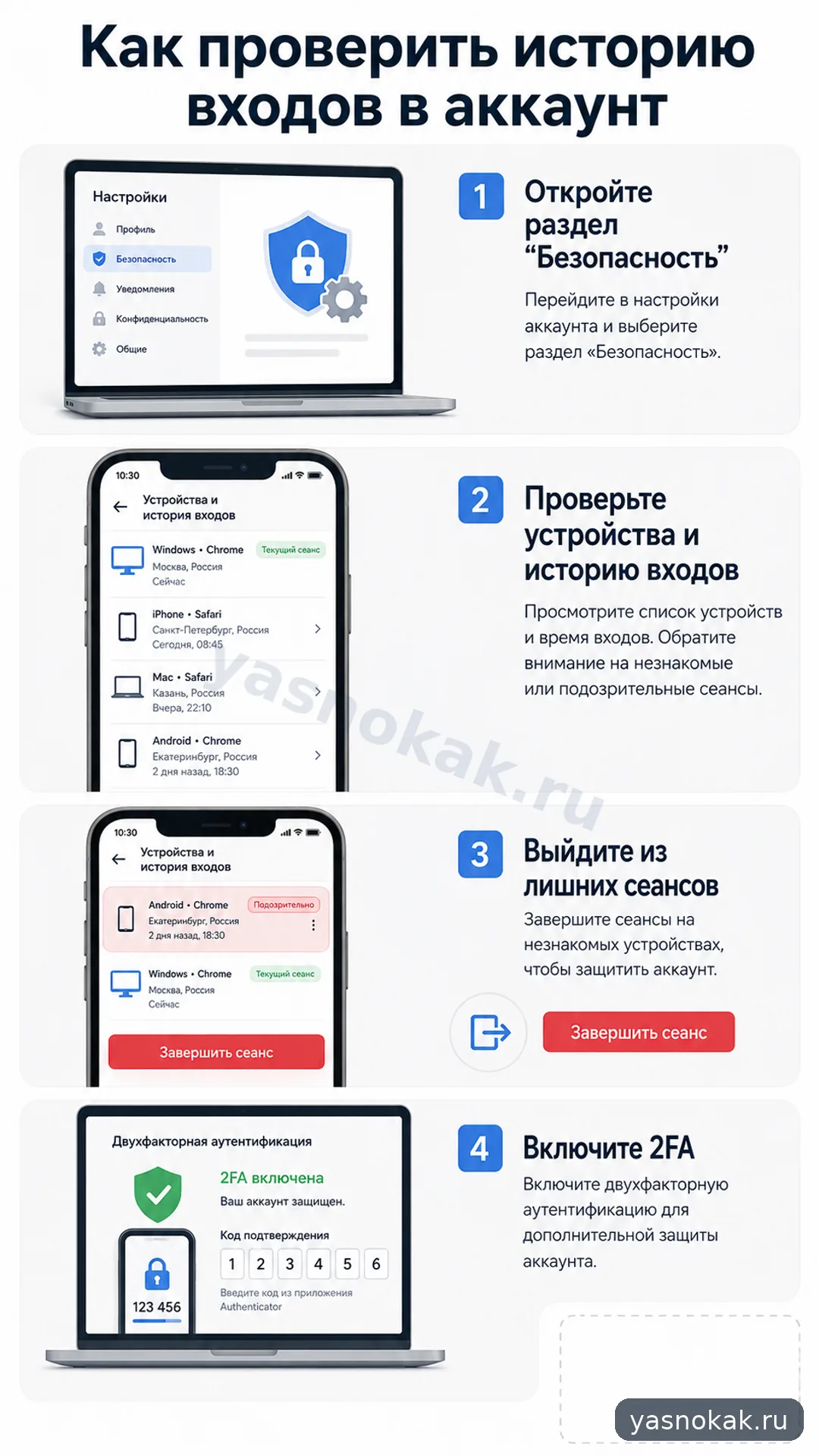 Схема: Как проверить историю входов в аккаунт