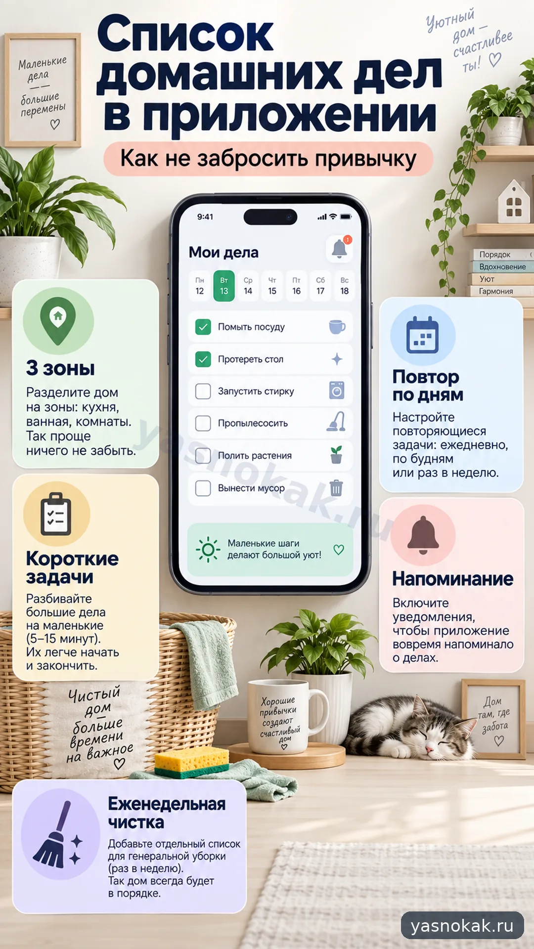 Схема: Как сделать список домашних дел в приложении и не забросить его