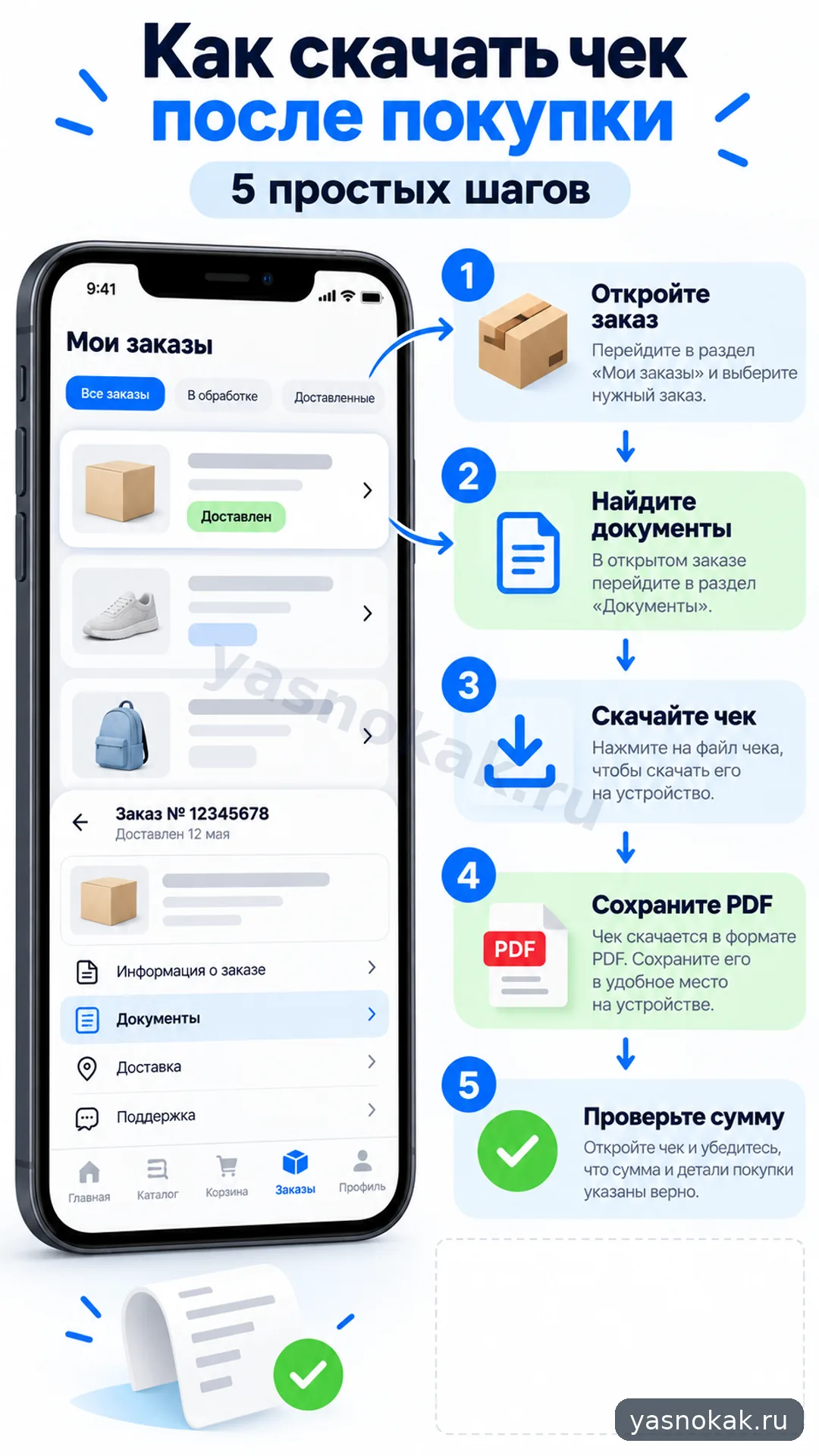 Схема: Как скачать чек Ozon после покупки