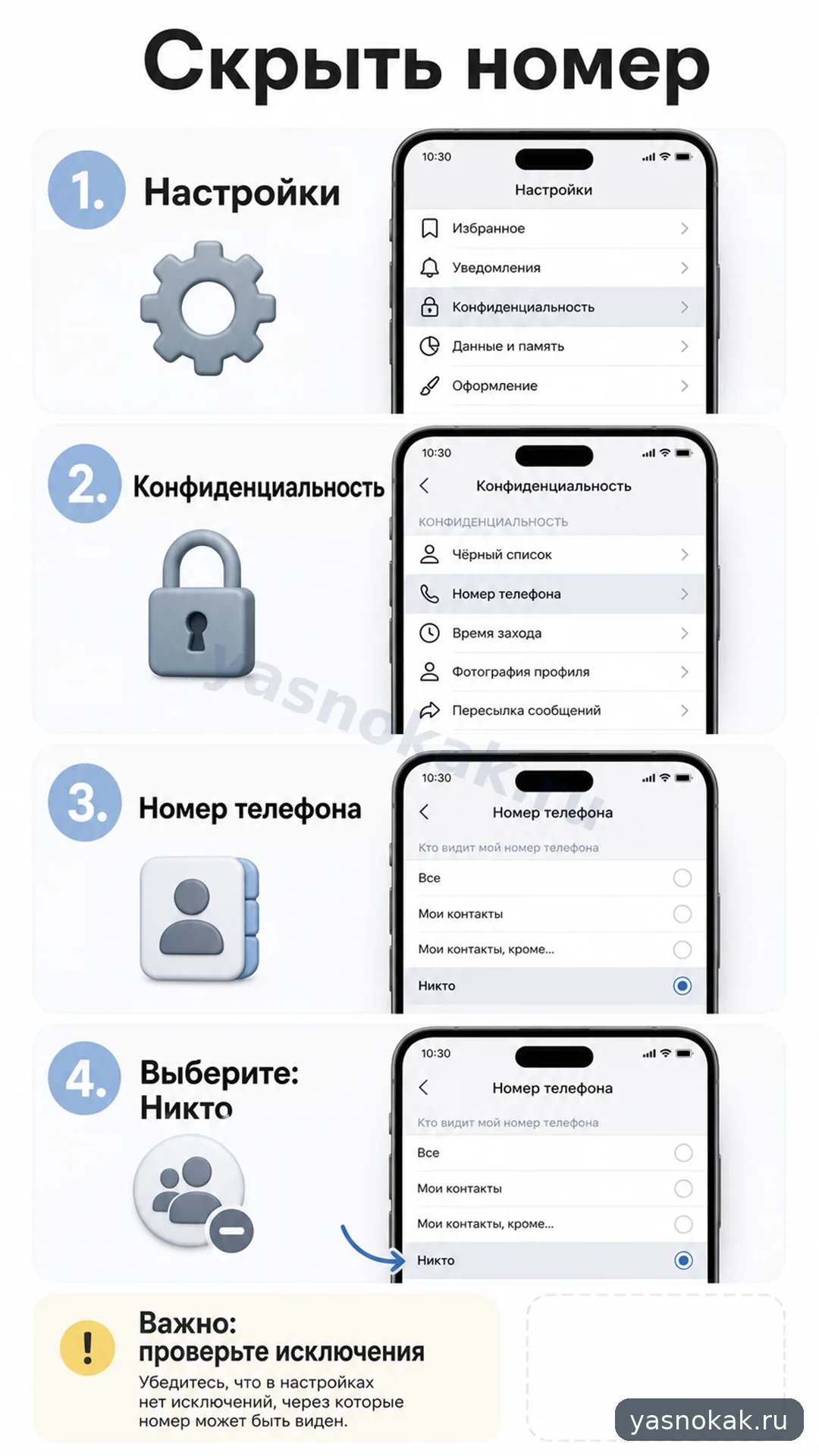 Схема: Как скрыть номер телефона в Телеграмме