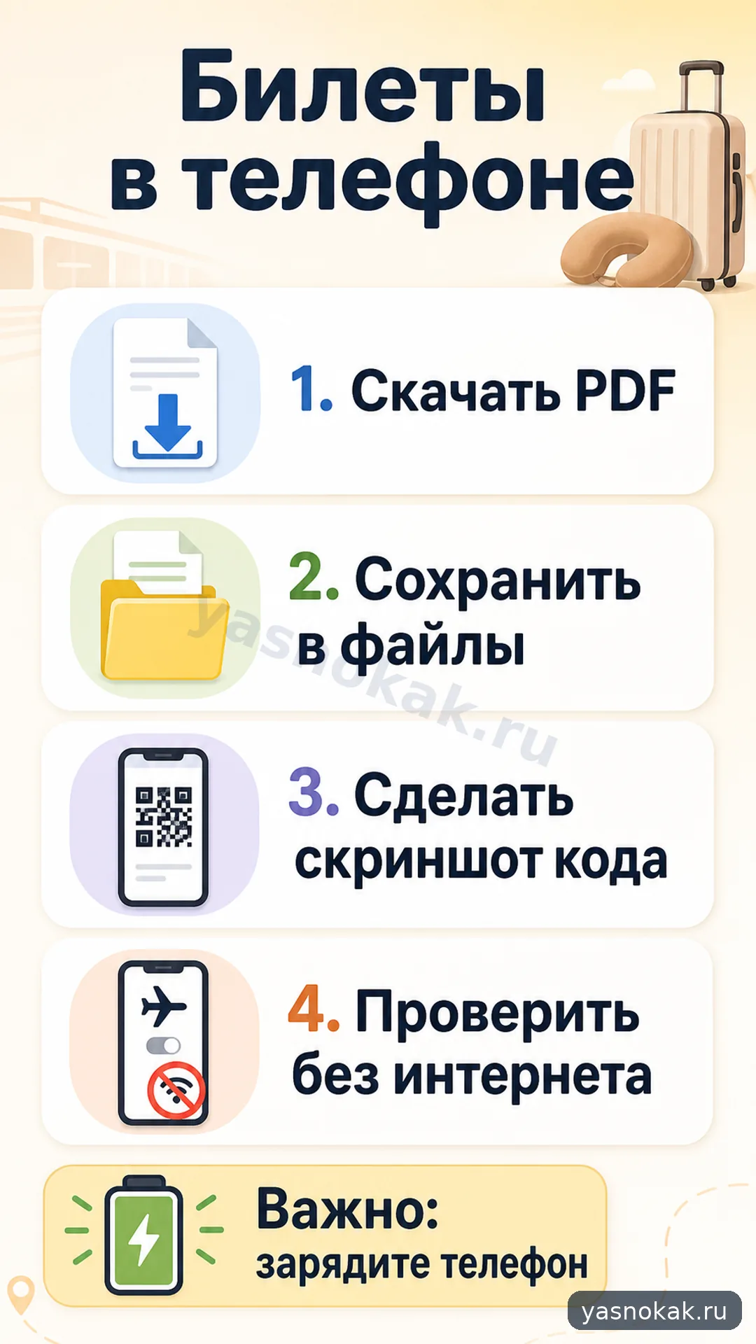 Схема: Как сохранить билеты в телефоне перед поездкой