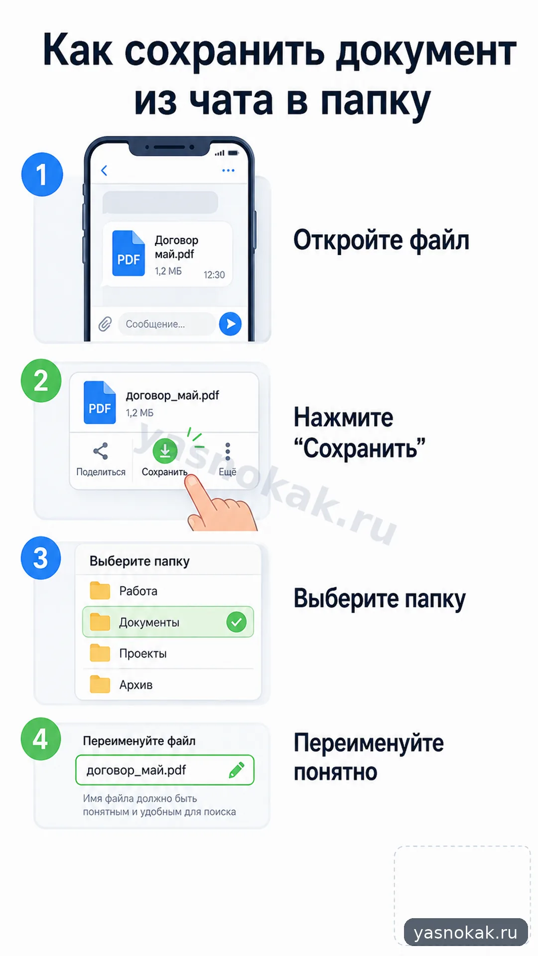 Схема: Как сохранить документ из чата в папку