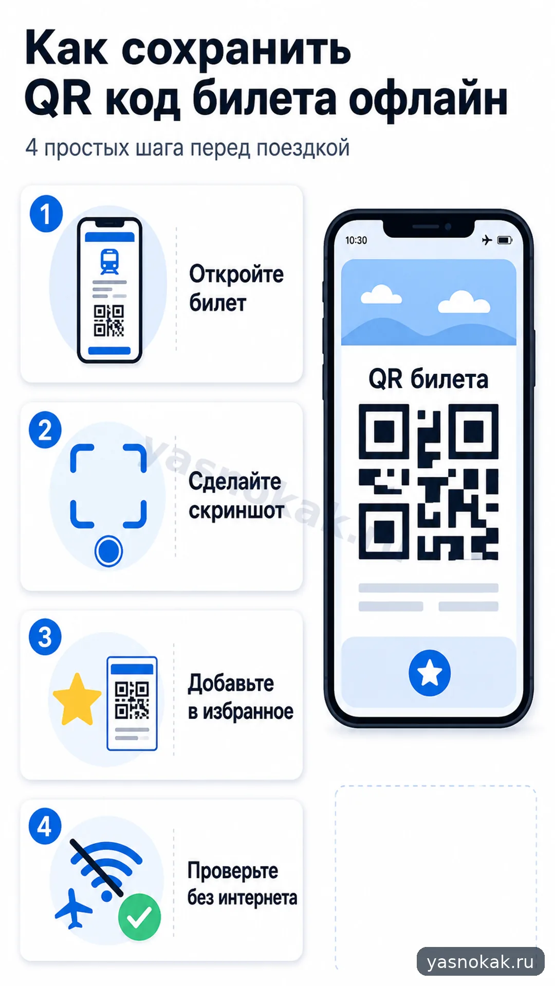 Схема: Как сохранить QR код билета офлайн