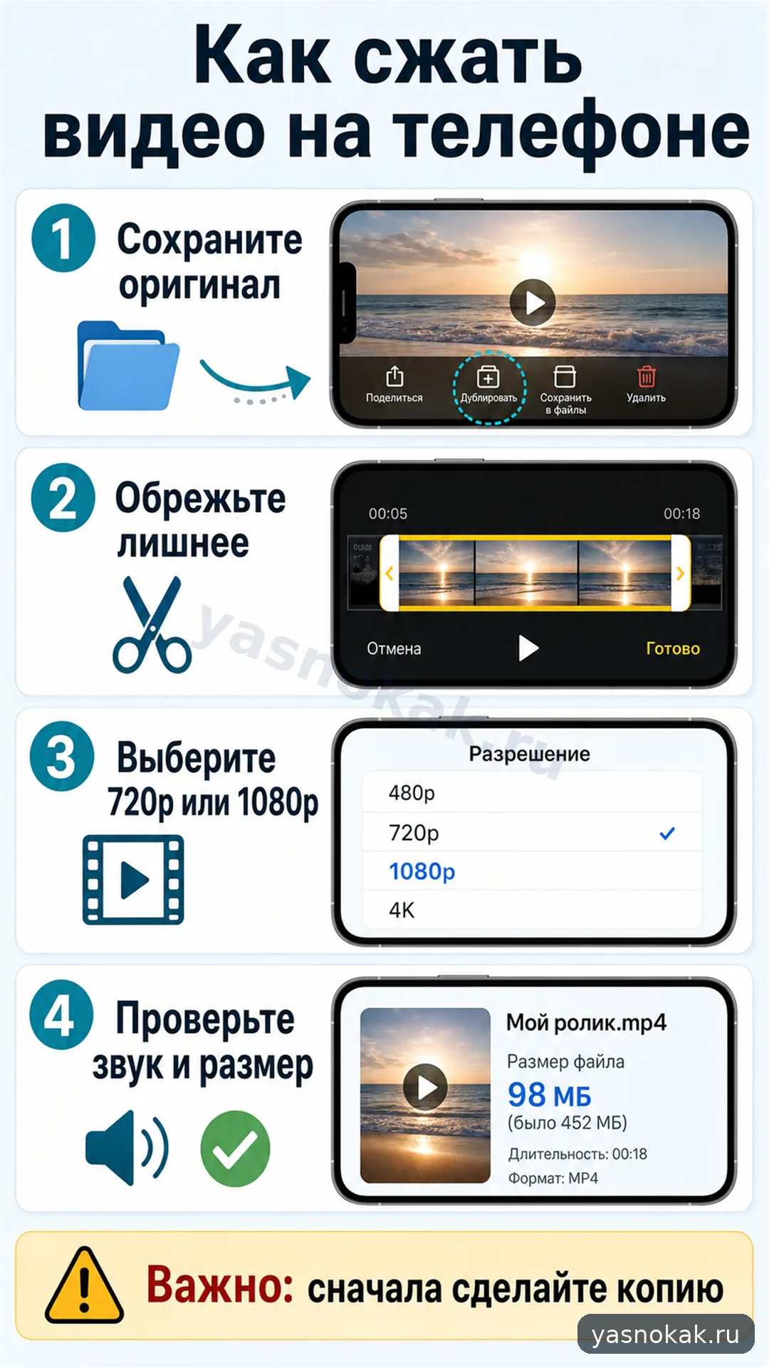 Схема: Как сжать видео на телефоне для отправки
