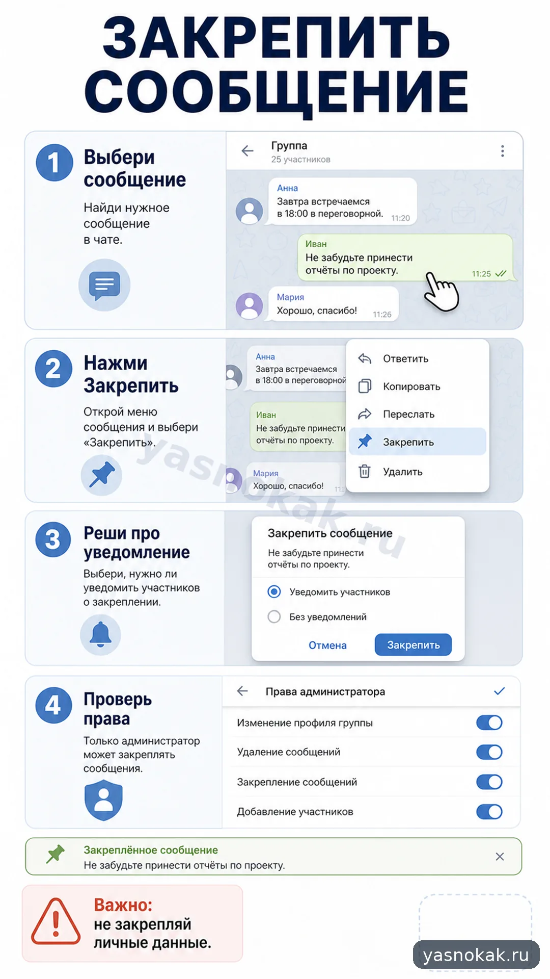 Схема: Как закрепить сообщение в Телеграмме