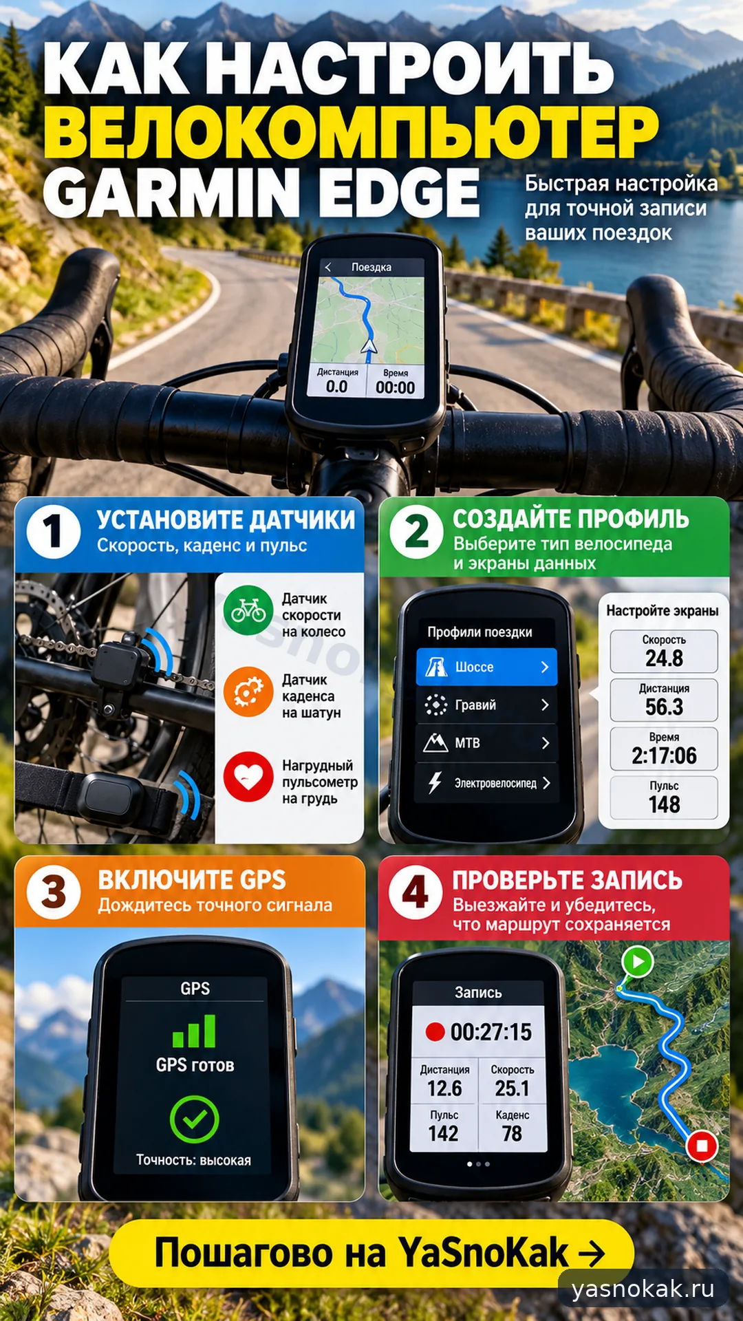 Схема: Как настроить велокомпьютер Garmin Edge