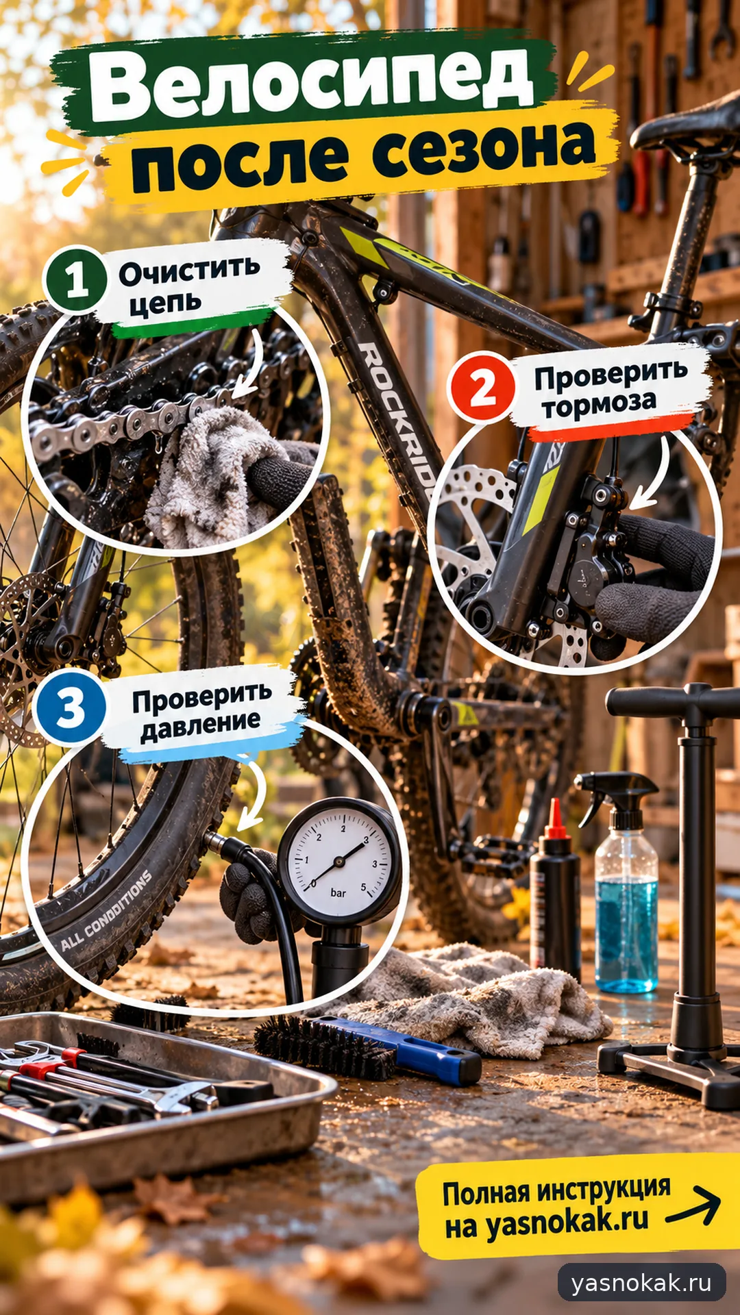 Схема: Как обслужить велосипед Rockrider после сезона