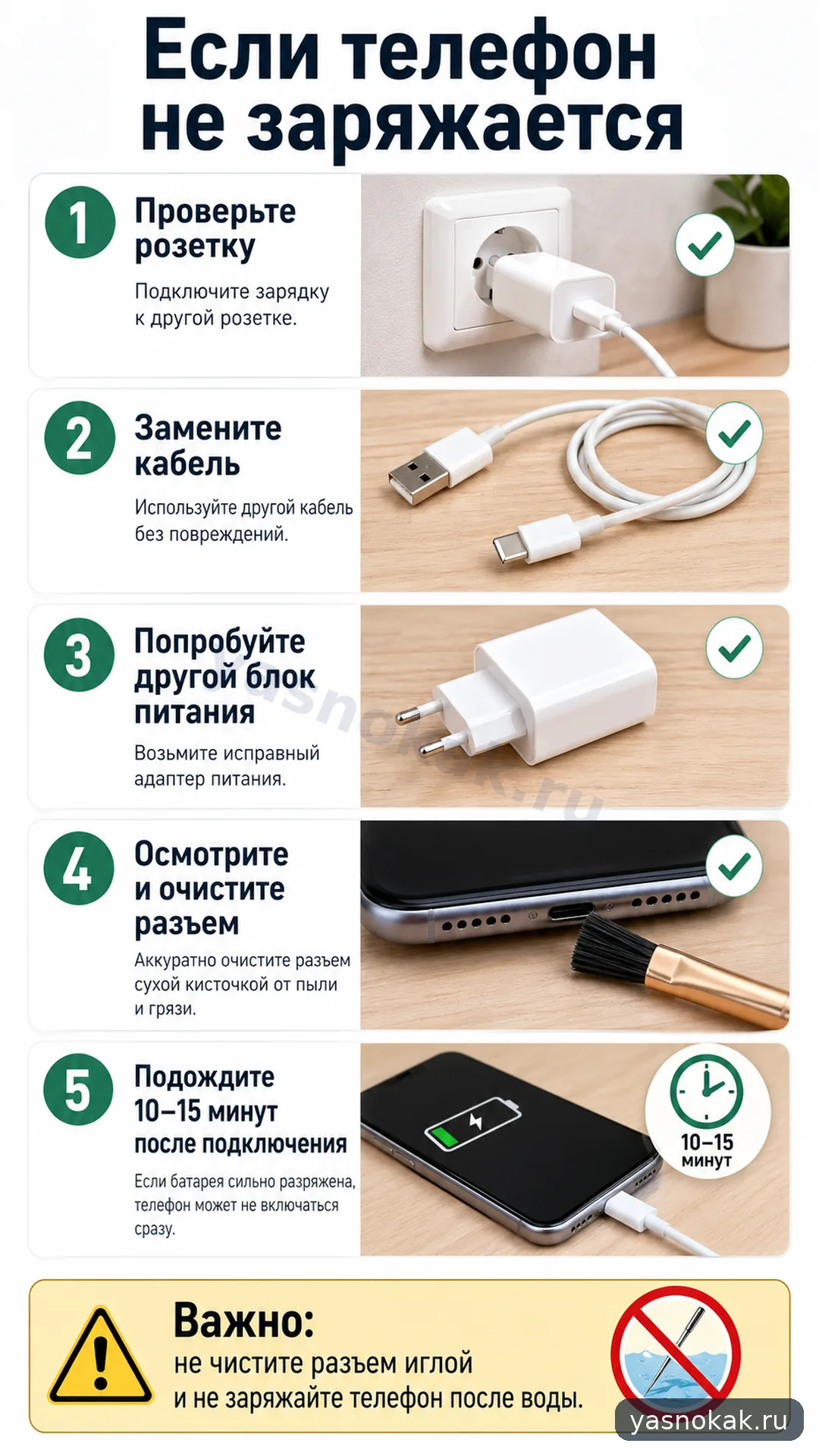 Схема: Что делать, если телефон не заряжается